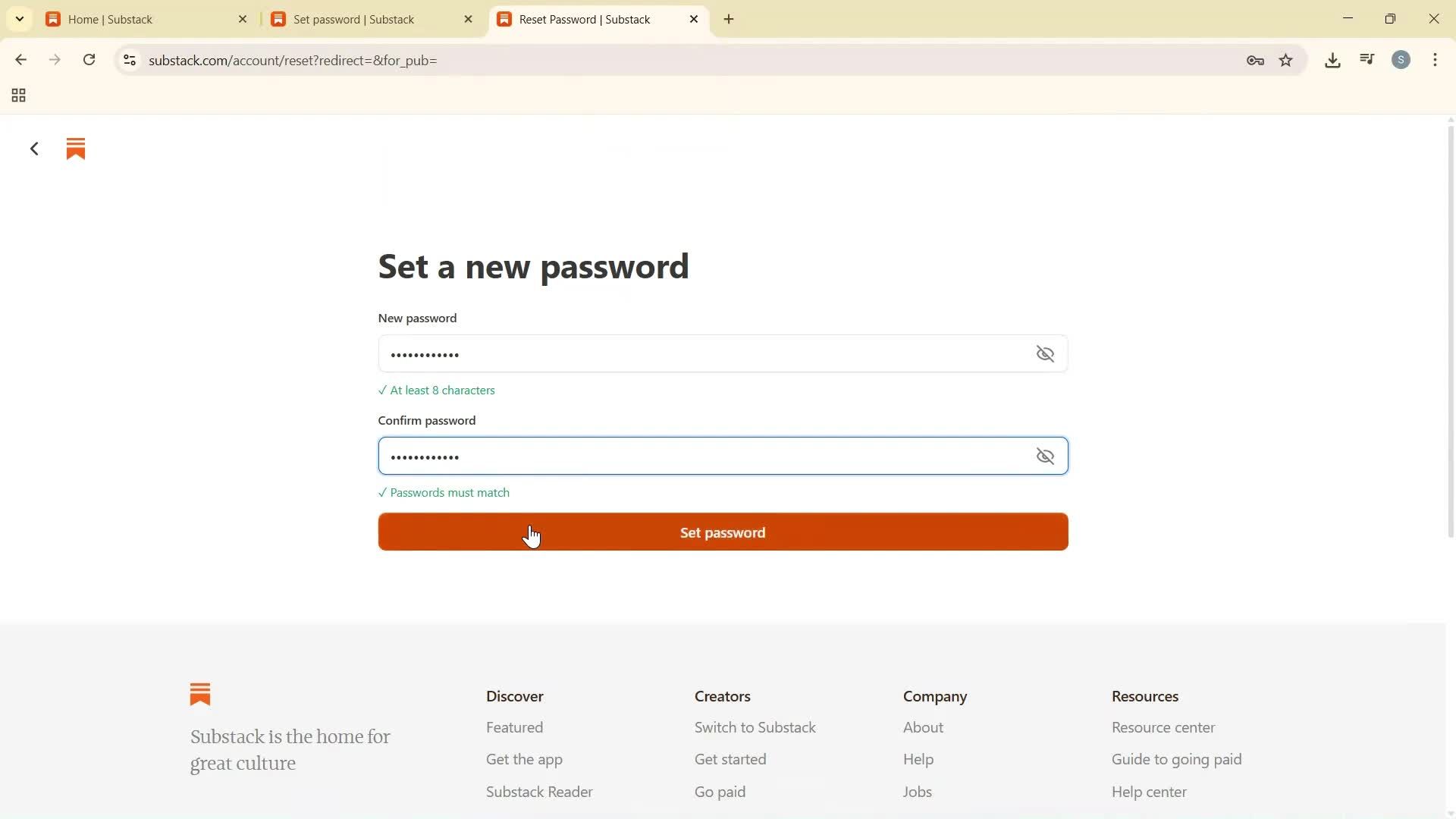 Changing password screenshot