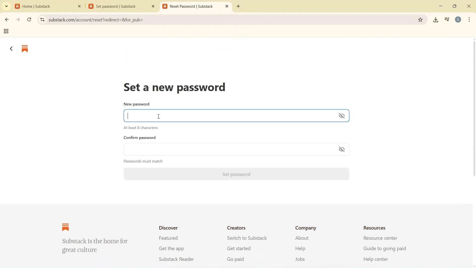 Changing password screenshot