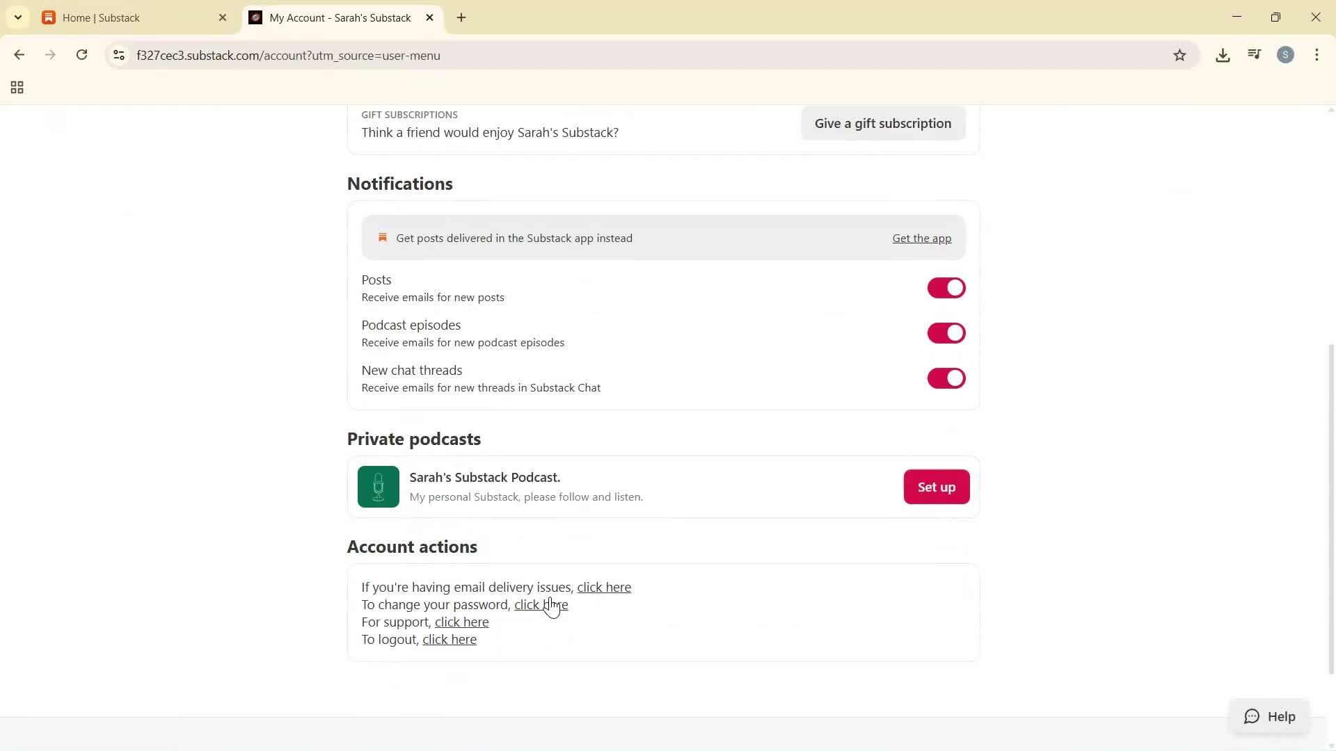 Changing password screenshot