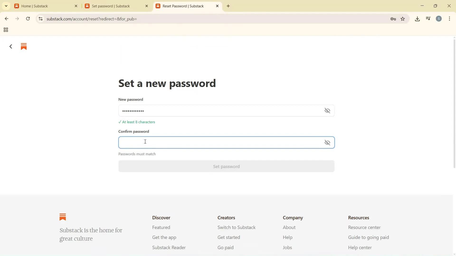 Changing password screenshot