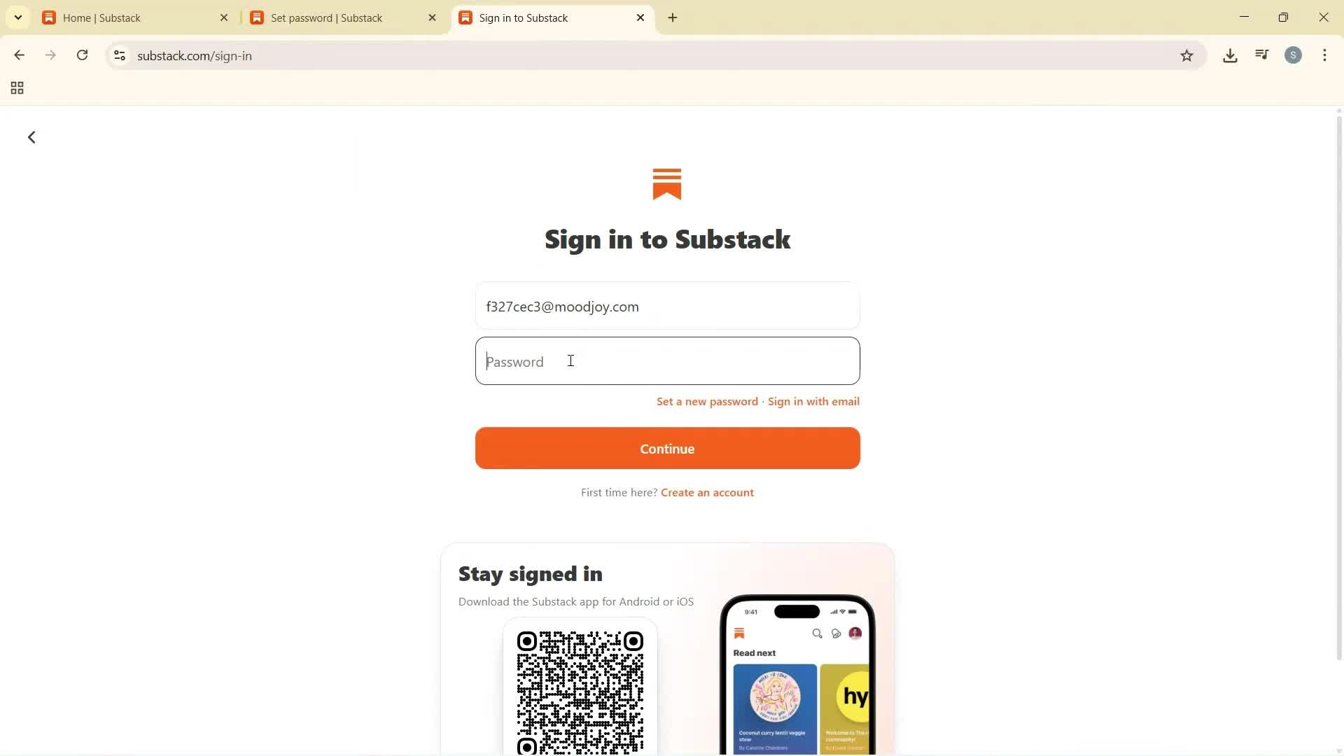 Changing password screenshot