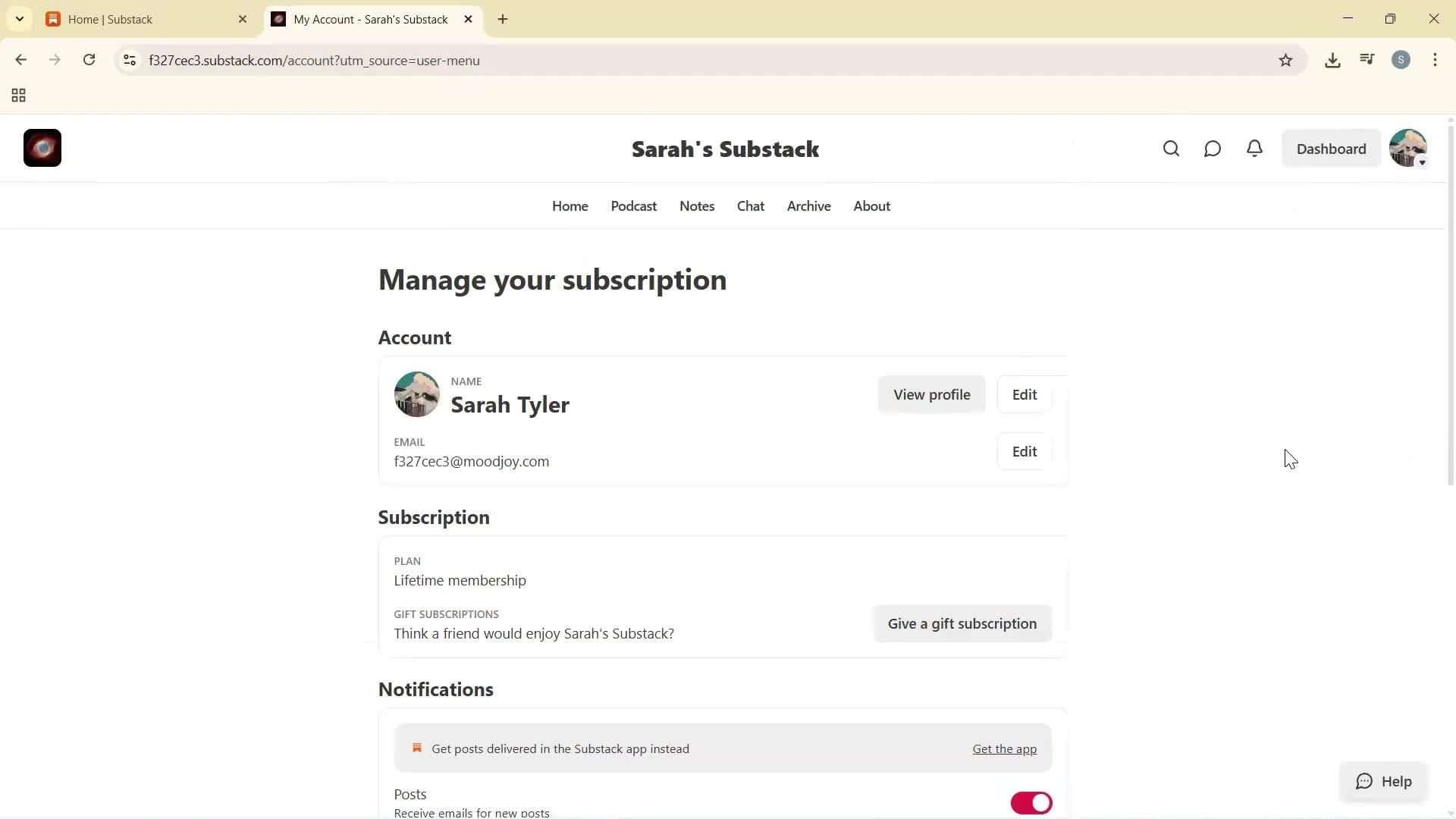 Changing password screenshot