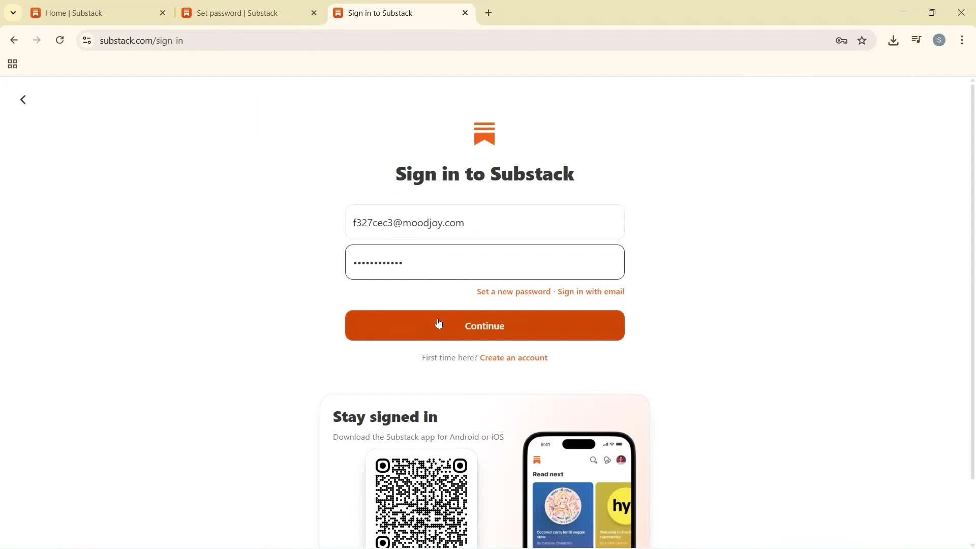 Changing password screenshot