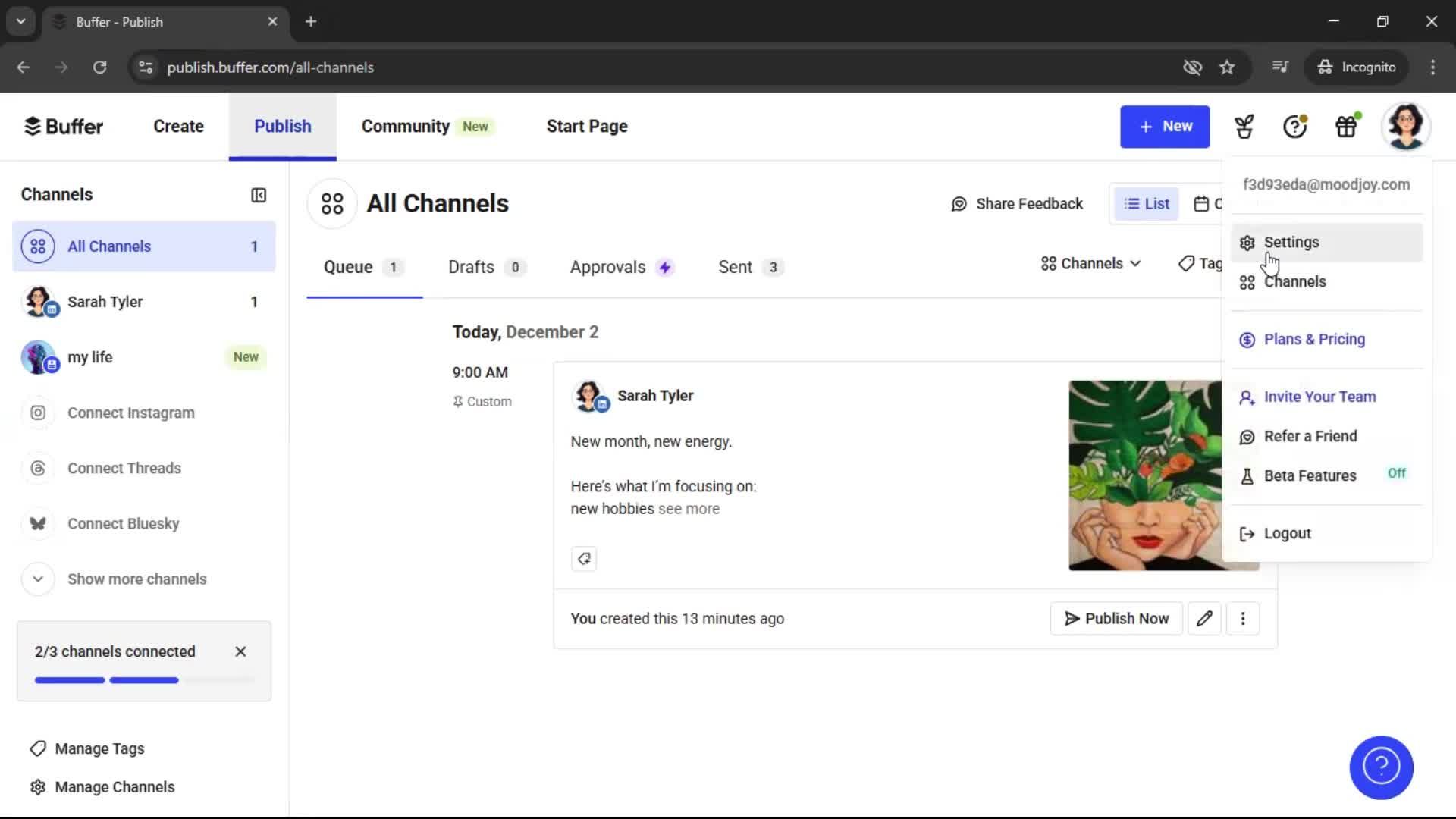 Settings on Buffer video thumbnail