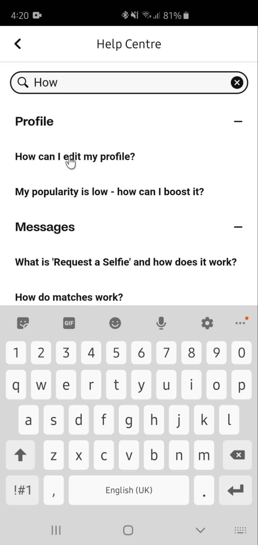 Settings on Badoo video thumbnail