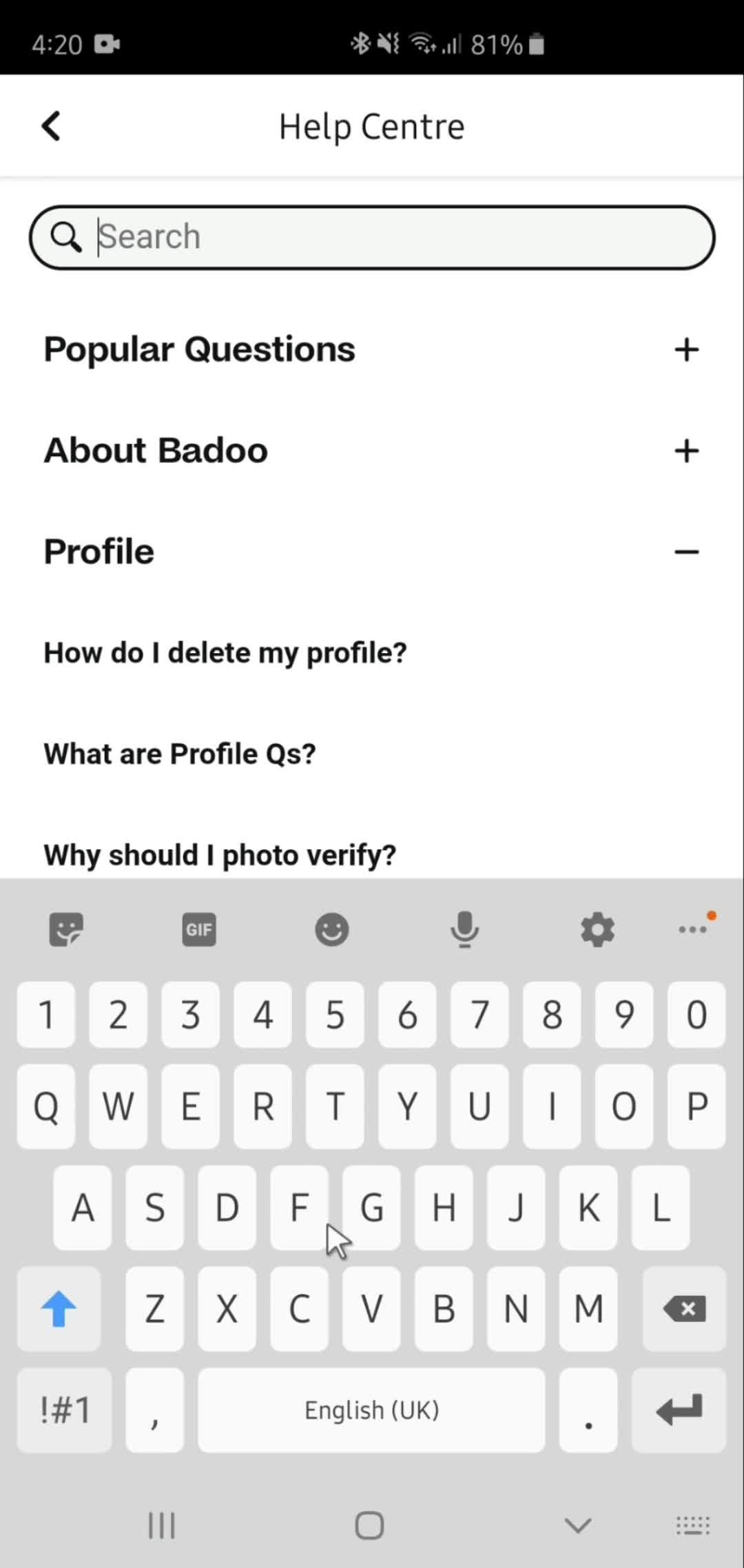 Settings on Badoo video thumbnail