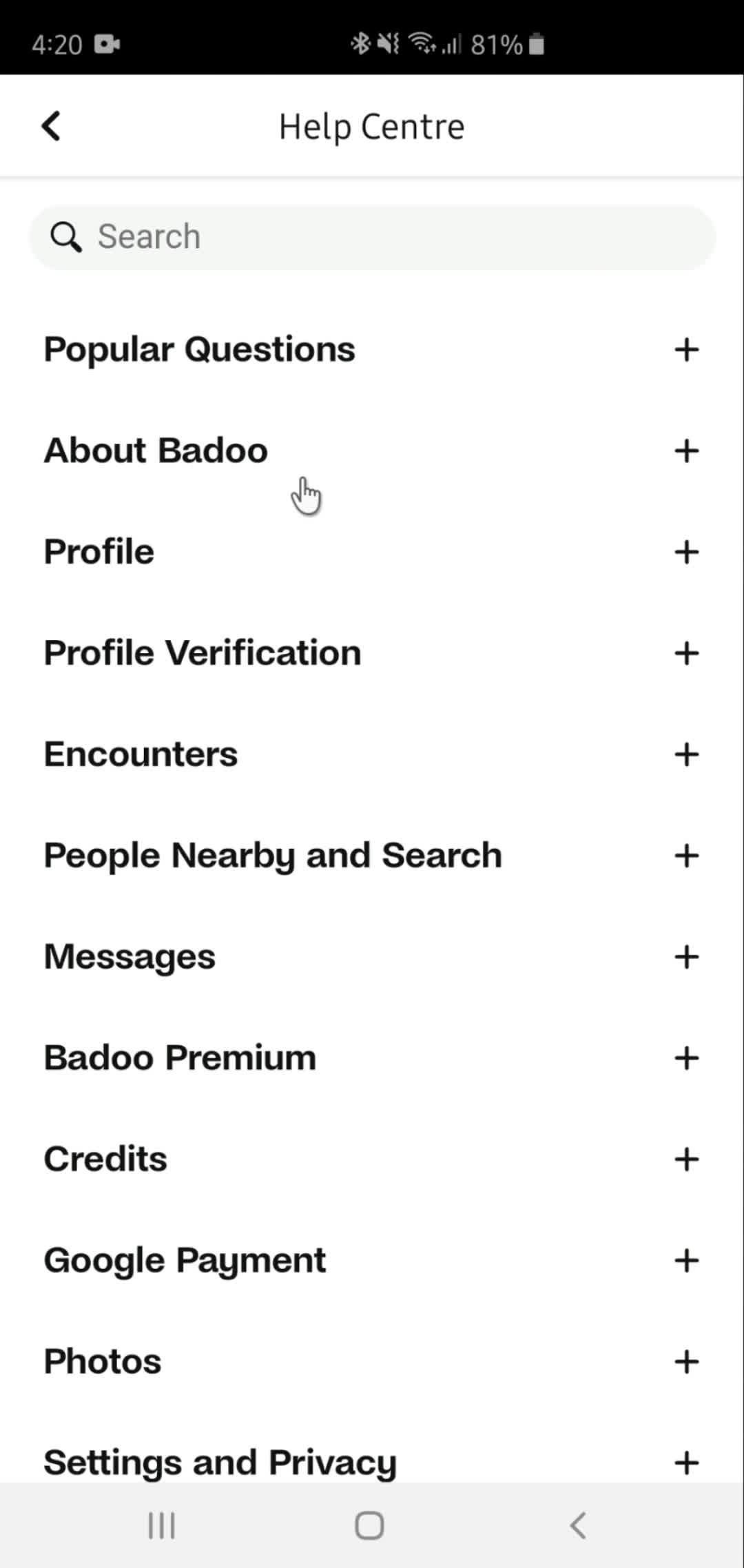 Settings on Badoo video thumbnail