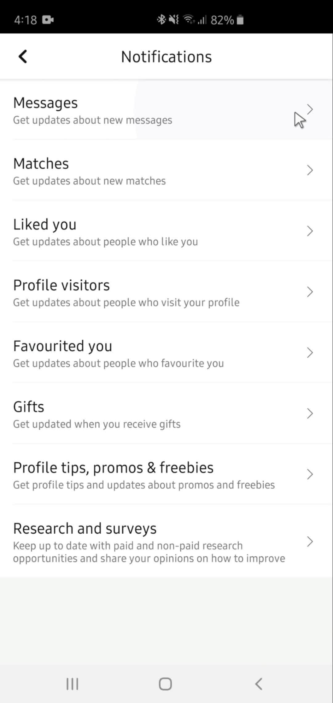 Settings on Badoo video thumbnail