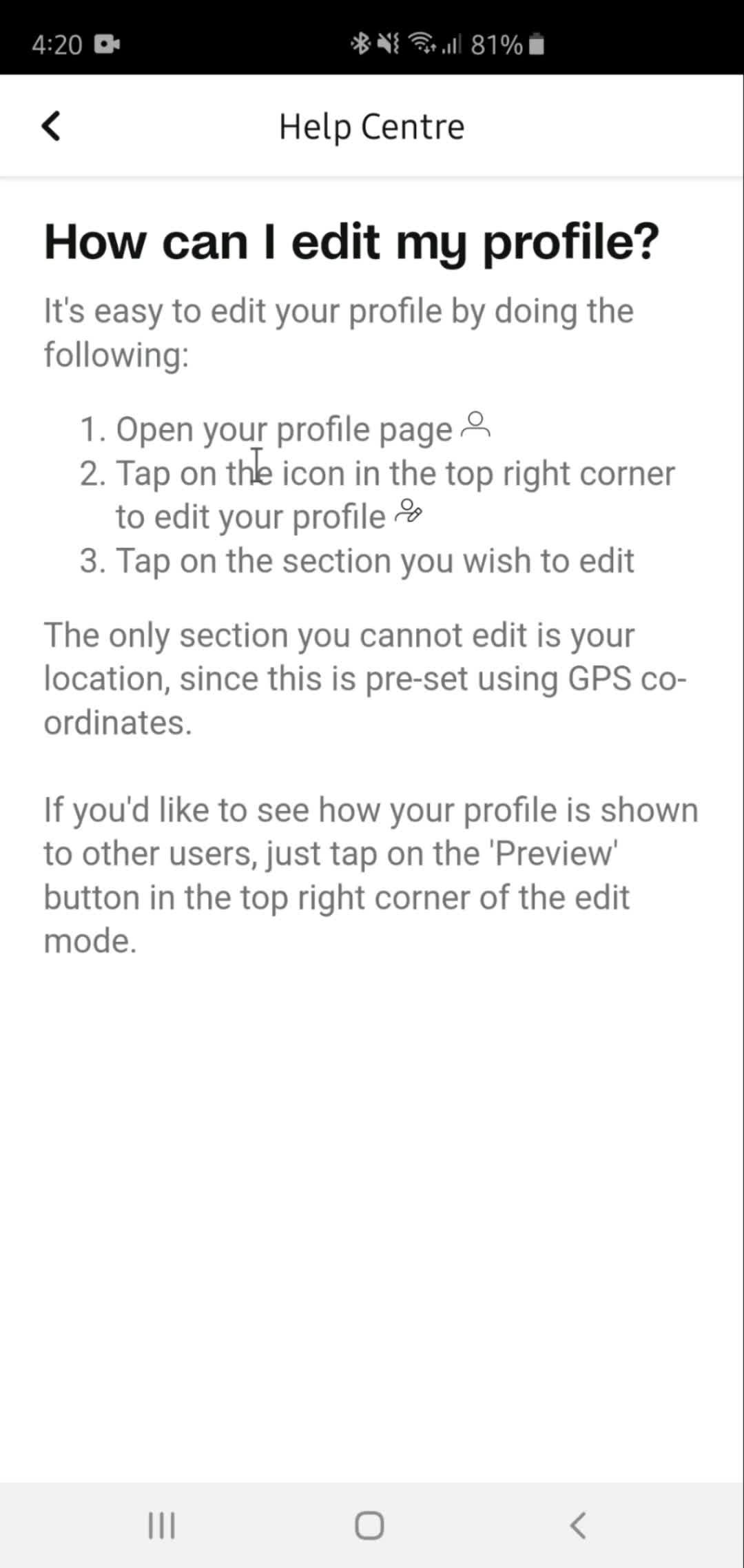 Settings on Badoo video thumbnail