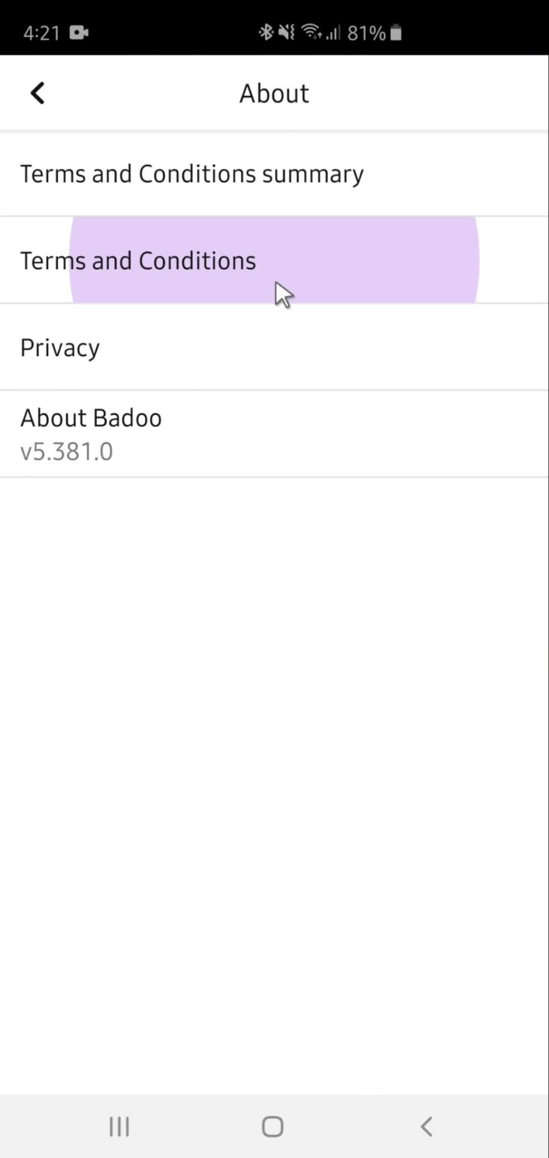 Settings on Badoo video thumbnail