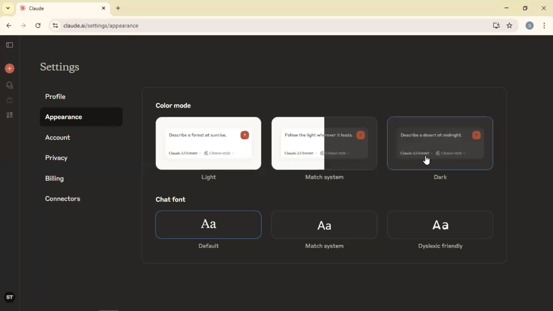 Settings screenshot