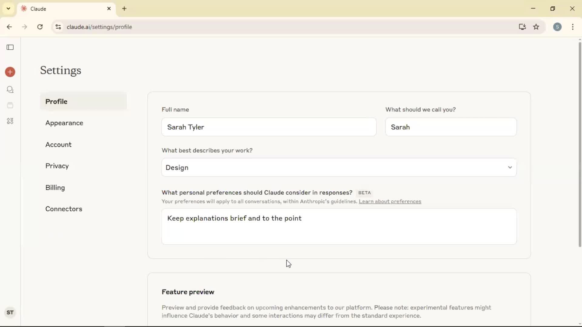 Settings screenshot