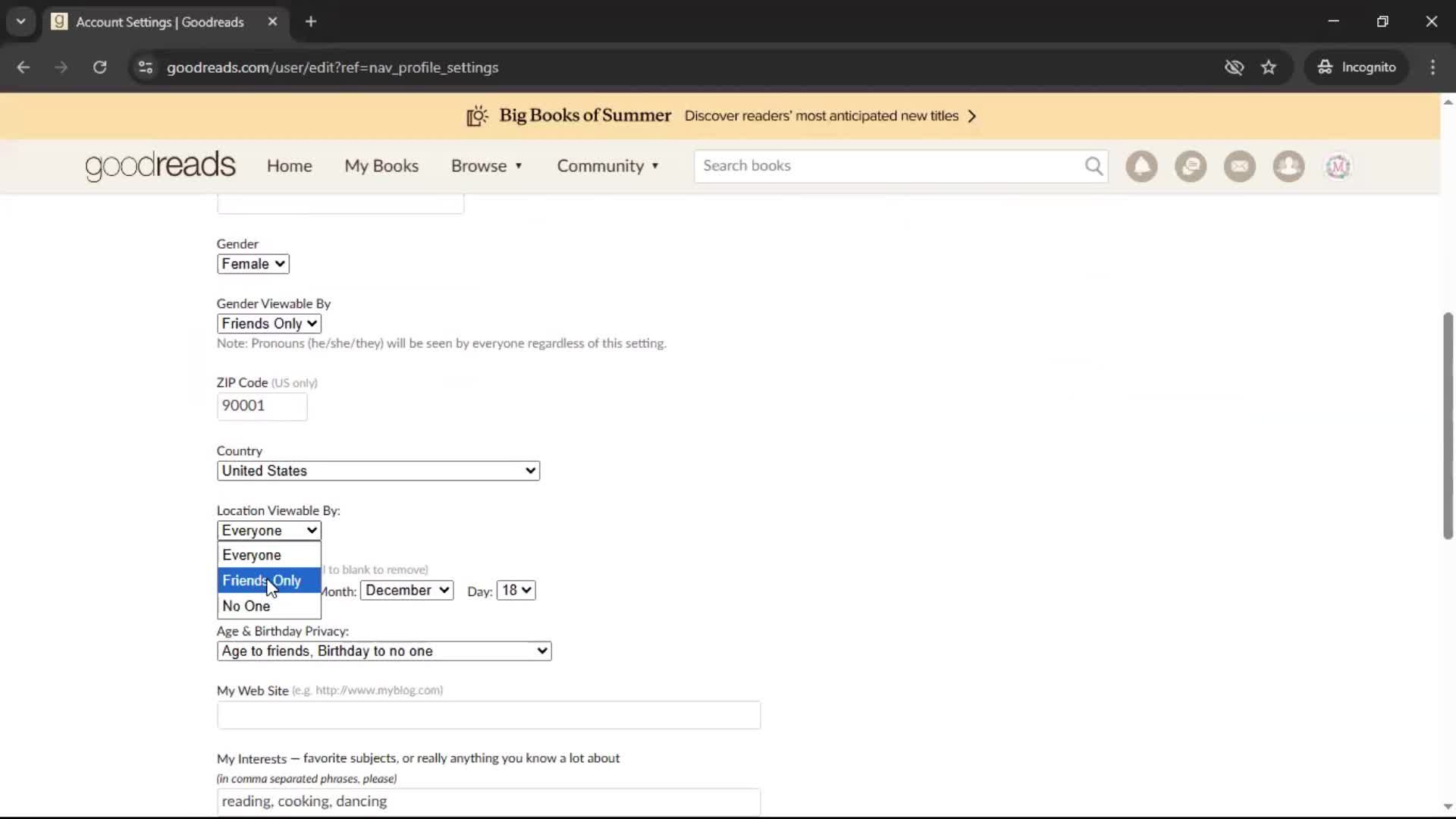Settings screenshot