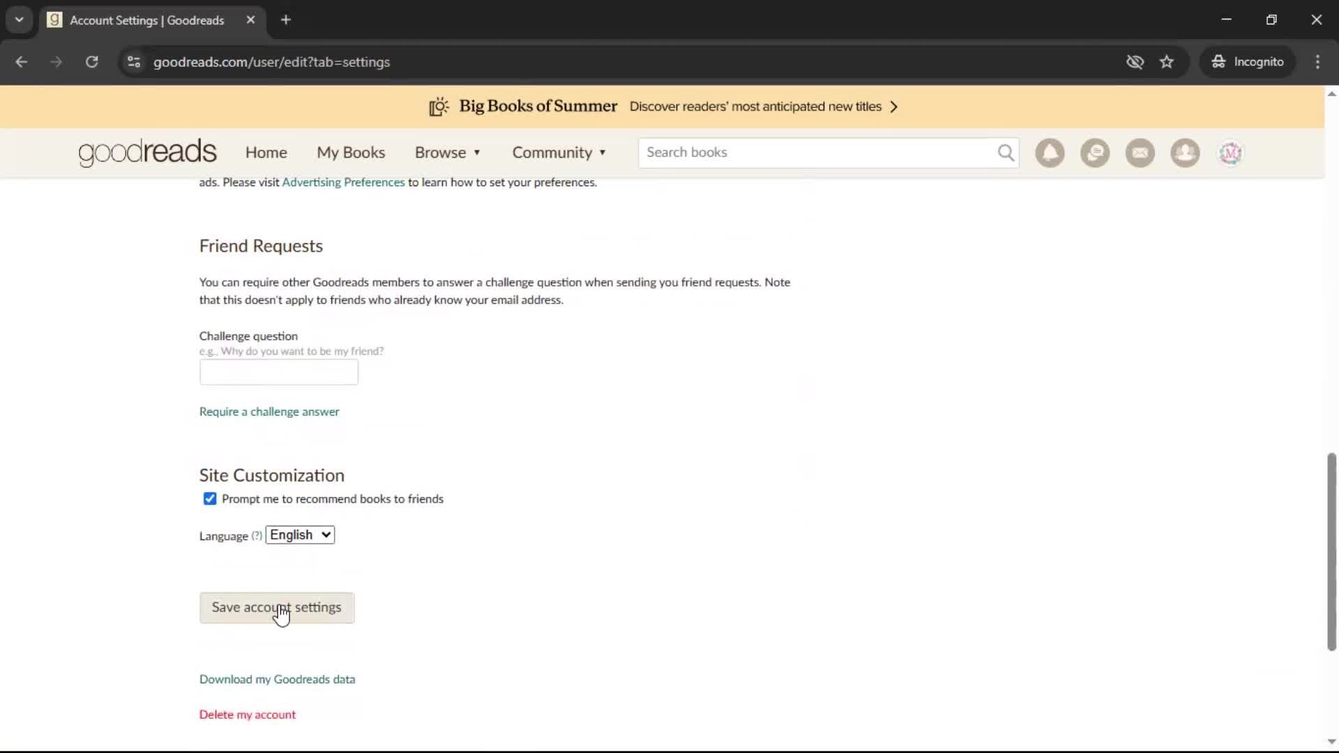 Settings screenshot