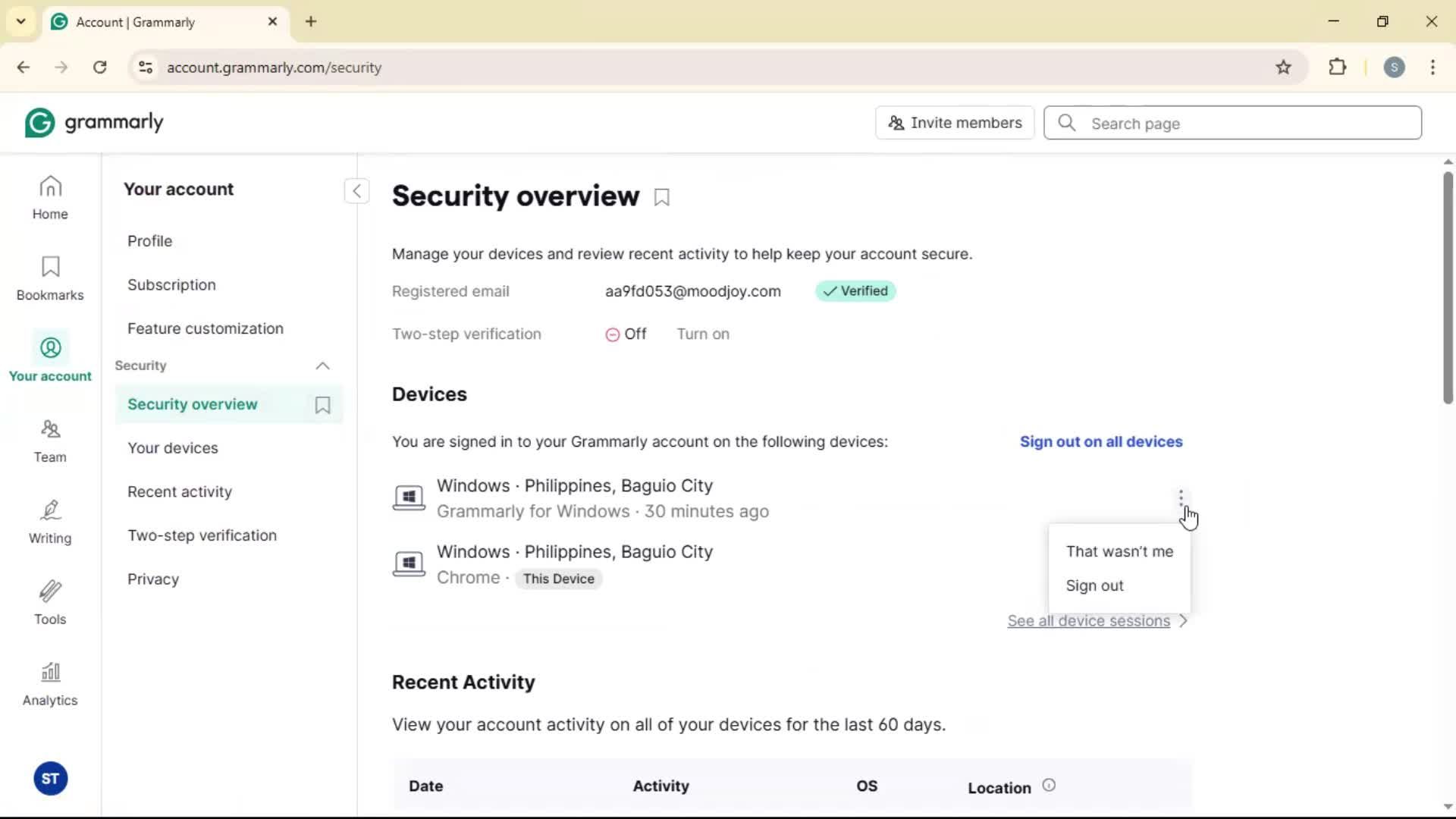 Settings screenshot
