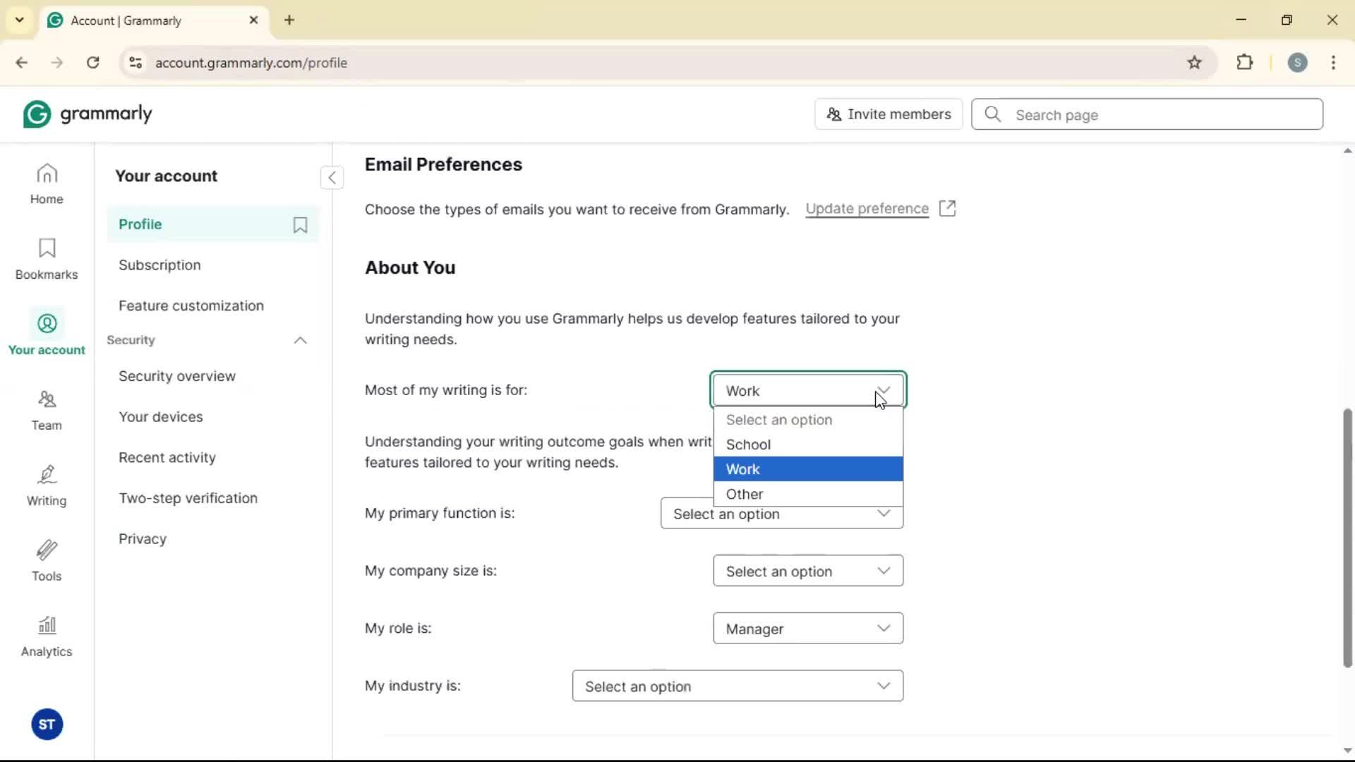 Settings screenshot