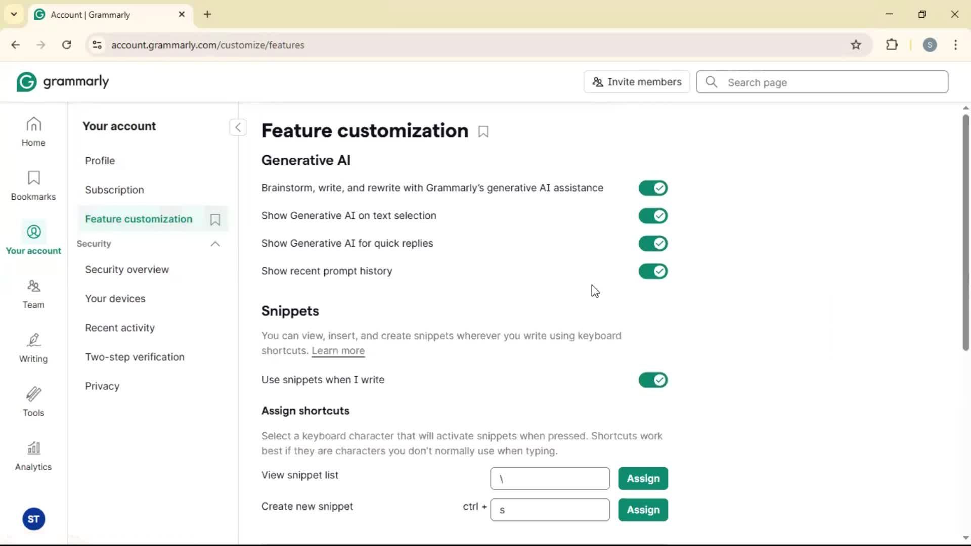 Settings screenshot