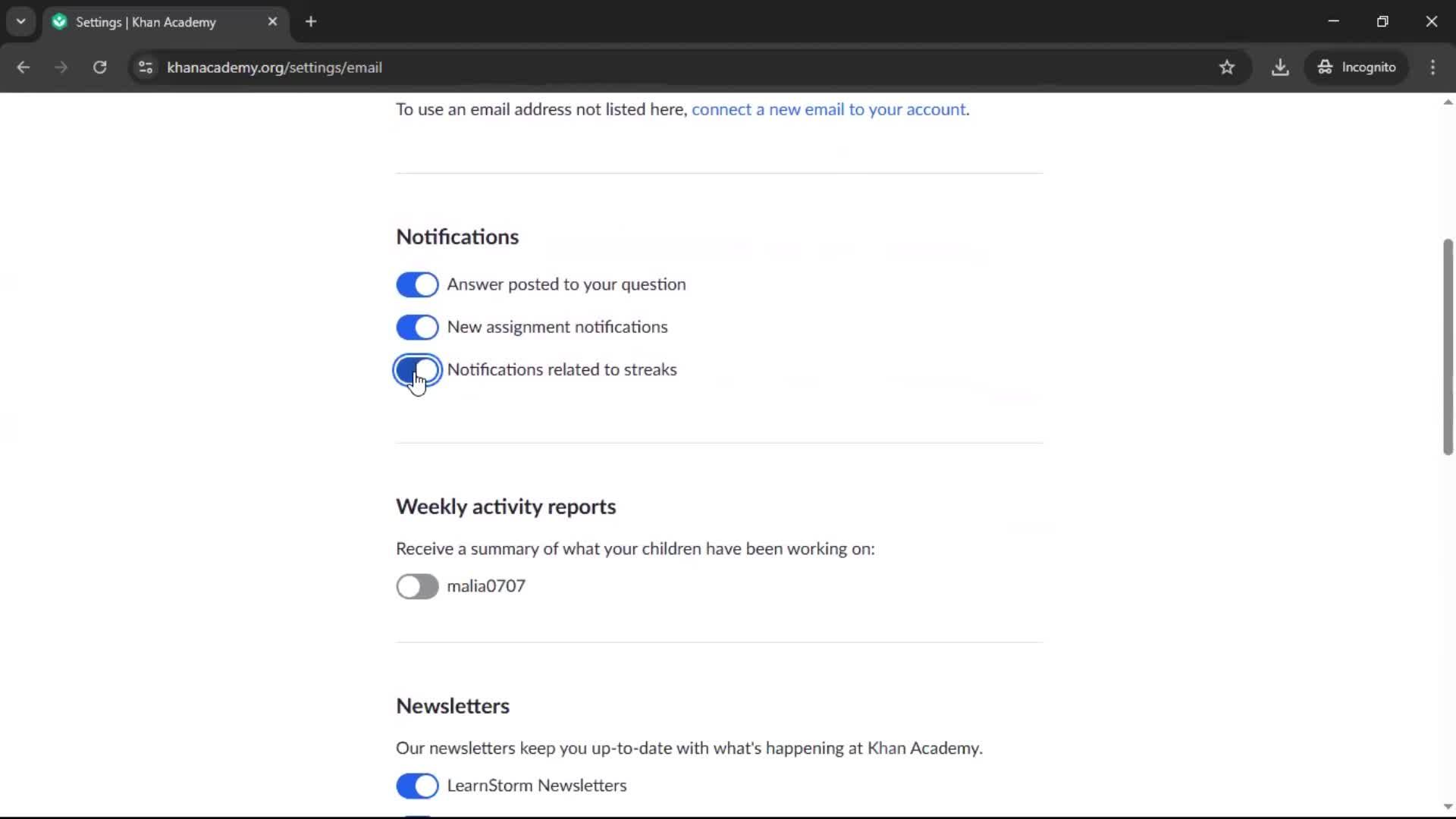 Settings screenshot