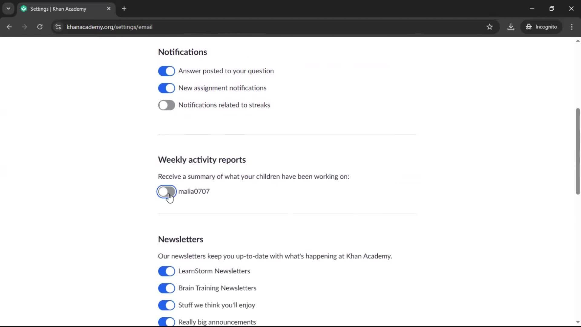 Settings screenshot