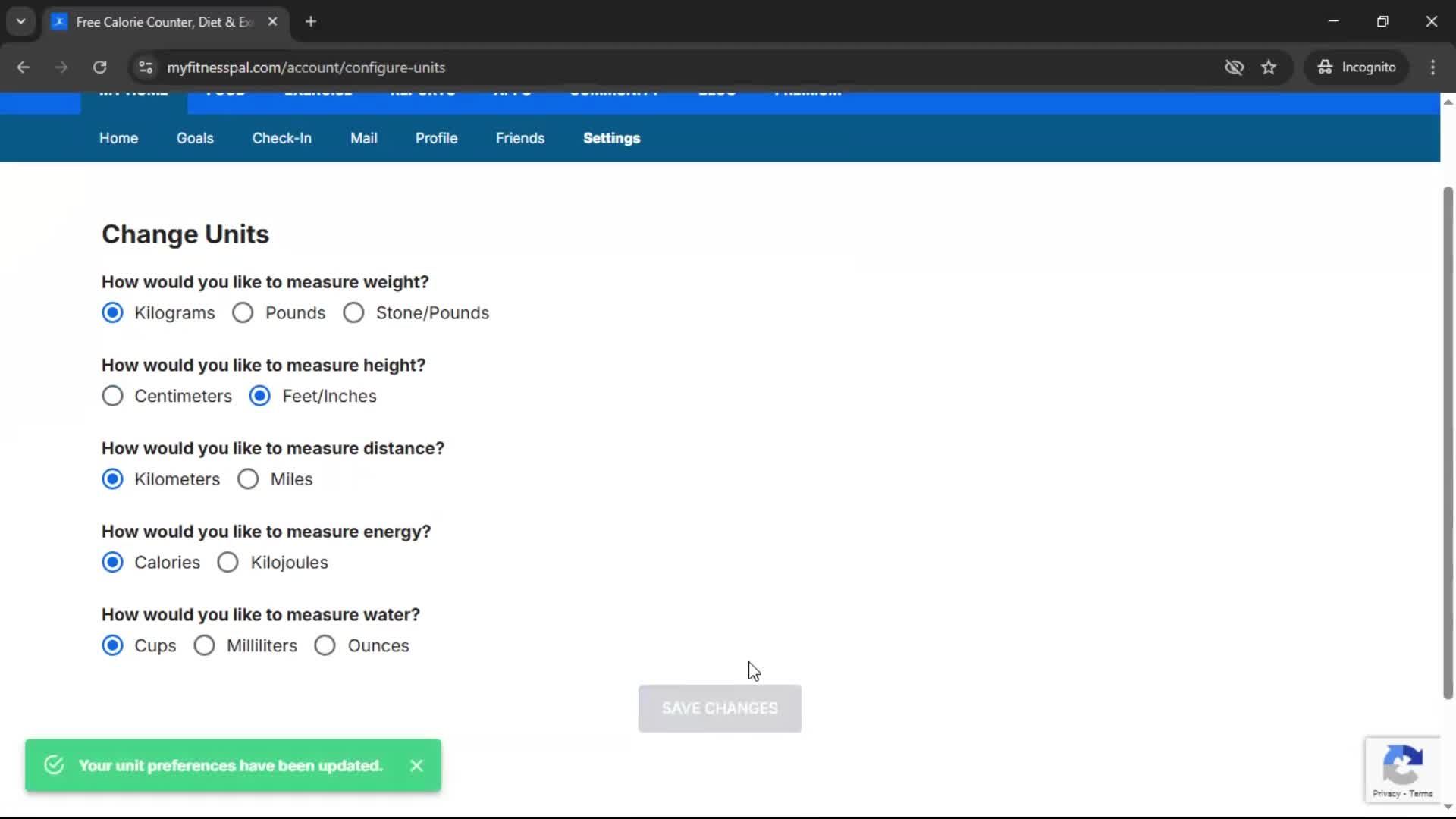 Settings screenshot