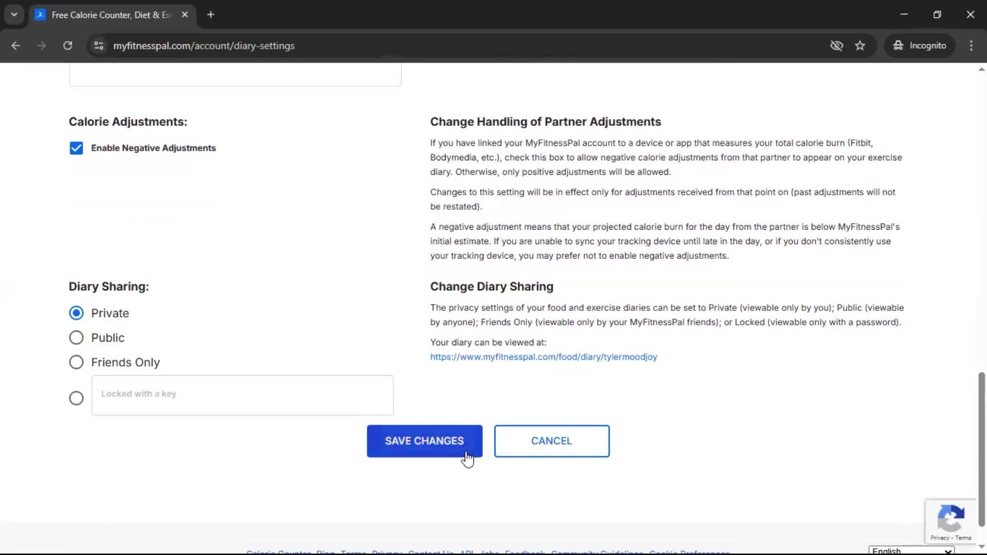 Settings screenshot
