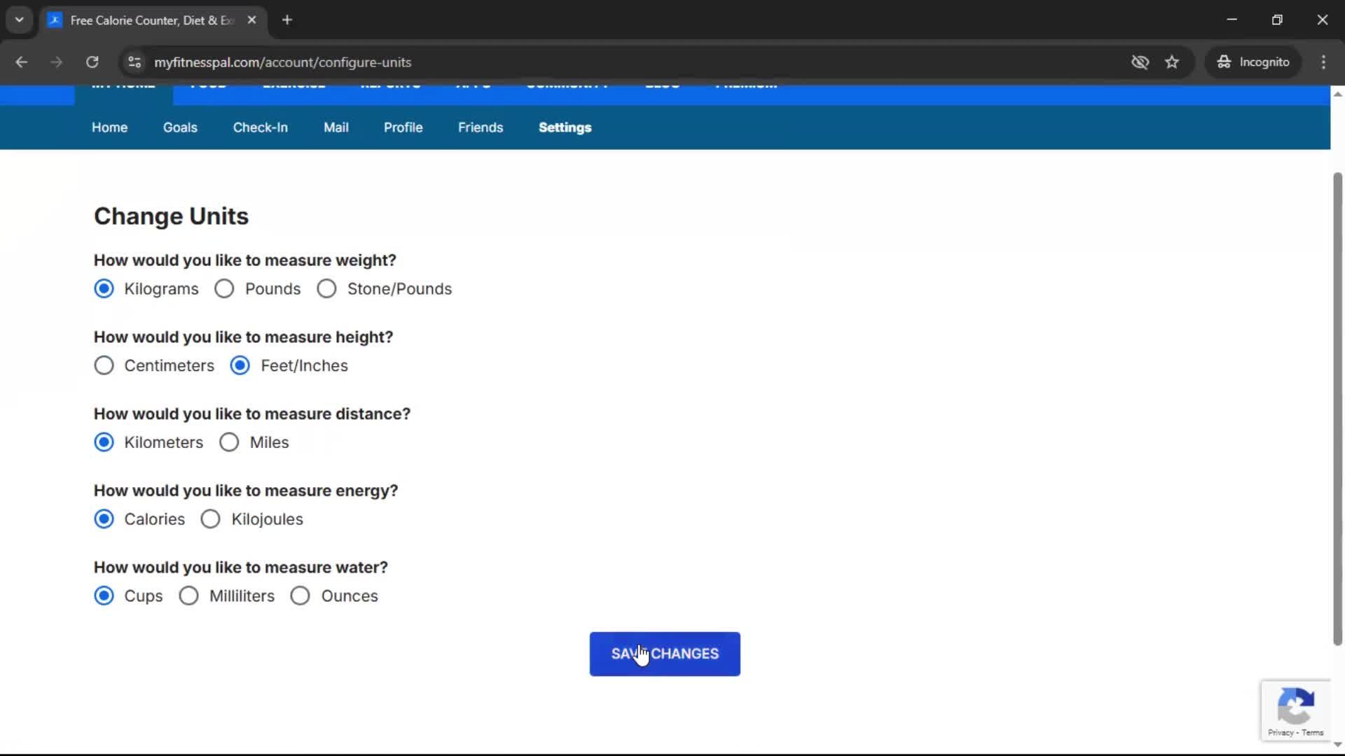 Settings screenshot