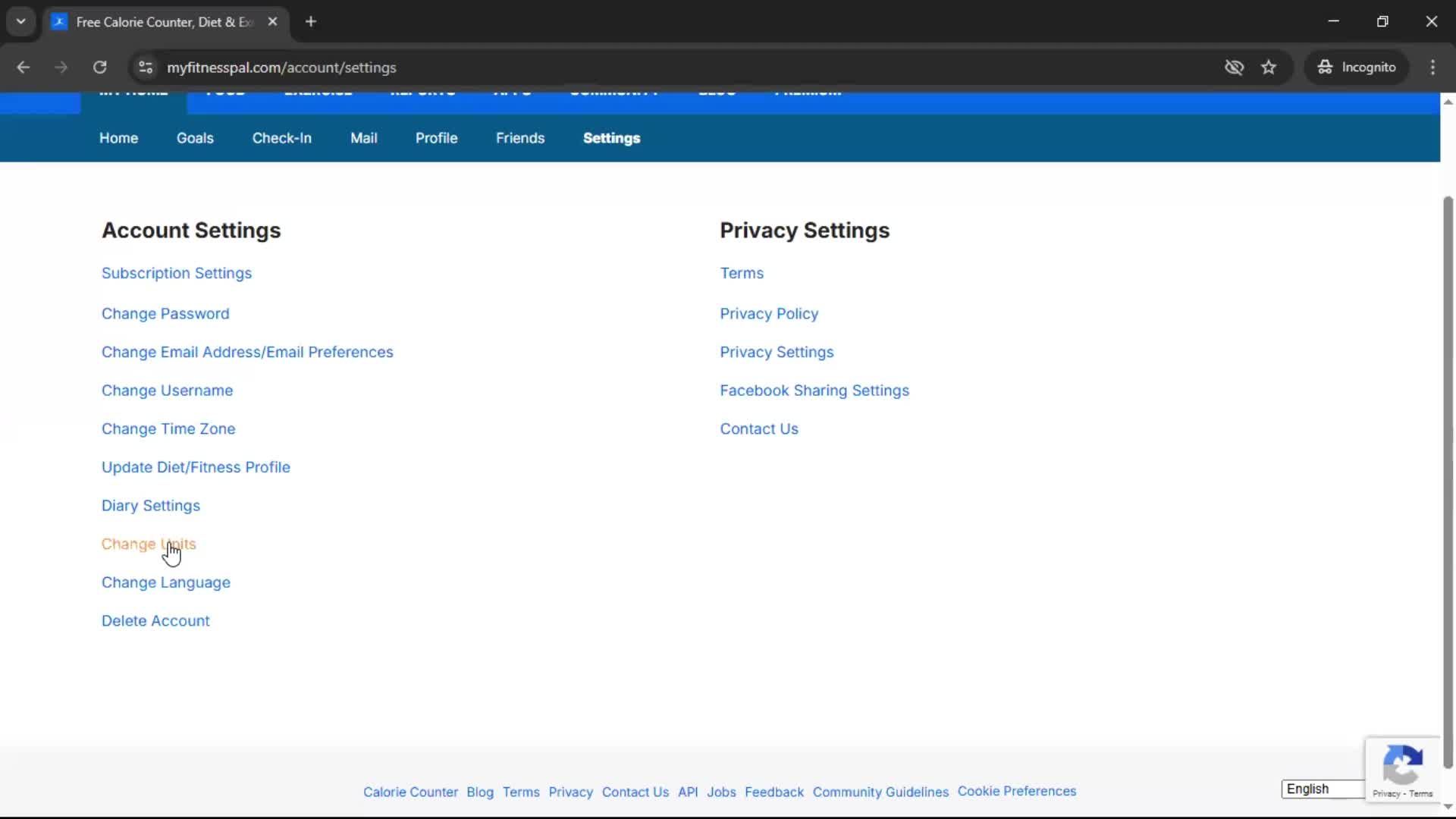 Settings screenshot