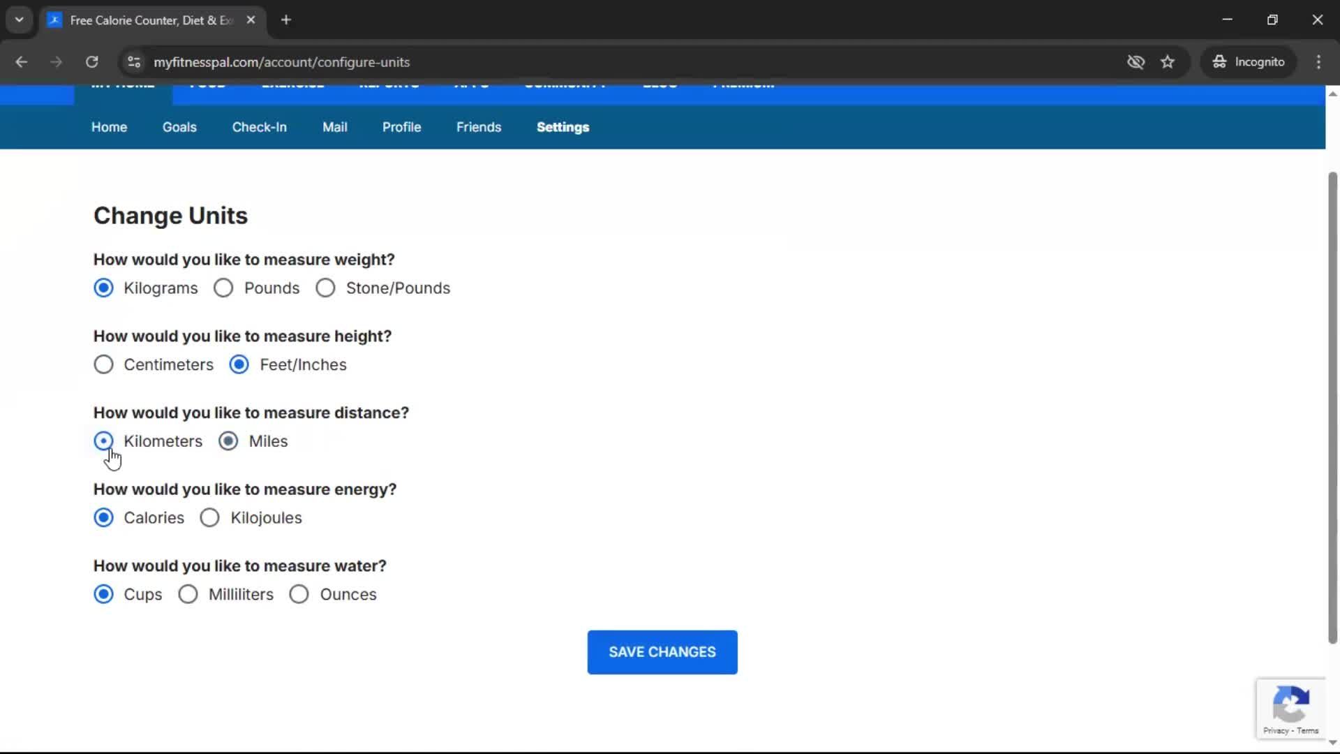 Settings screenshot