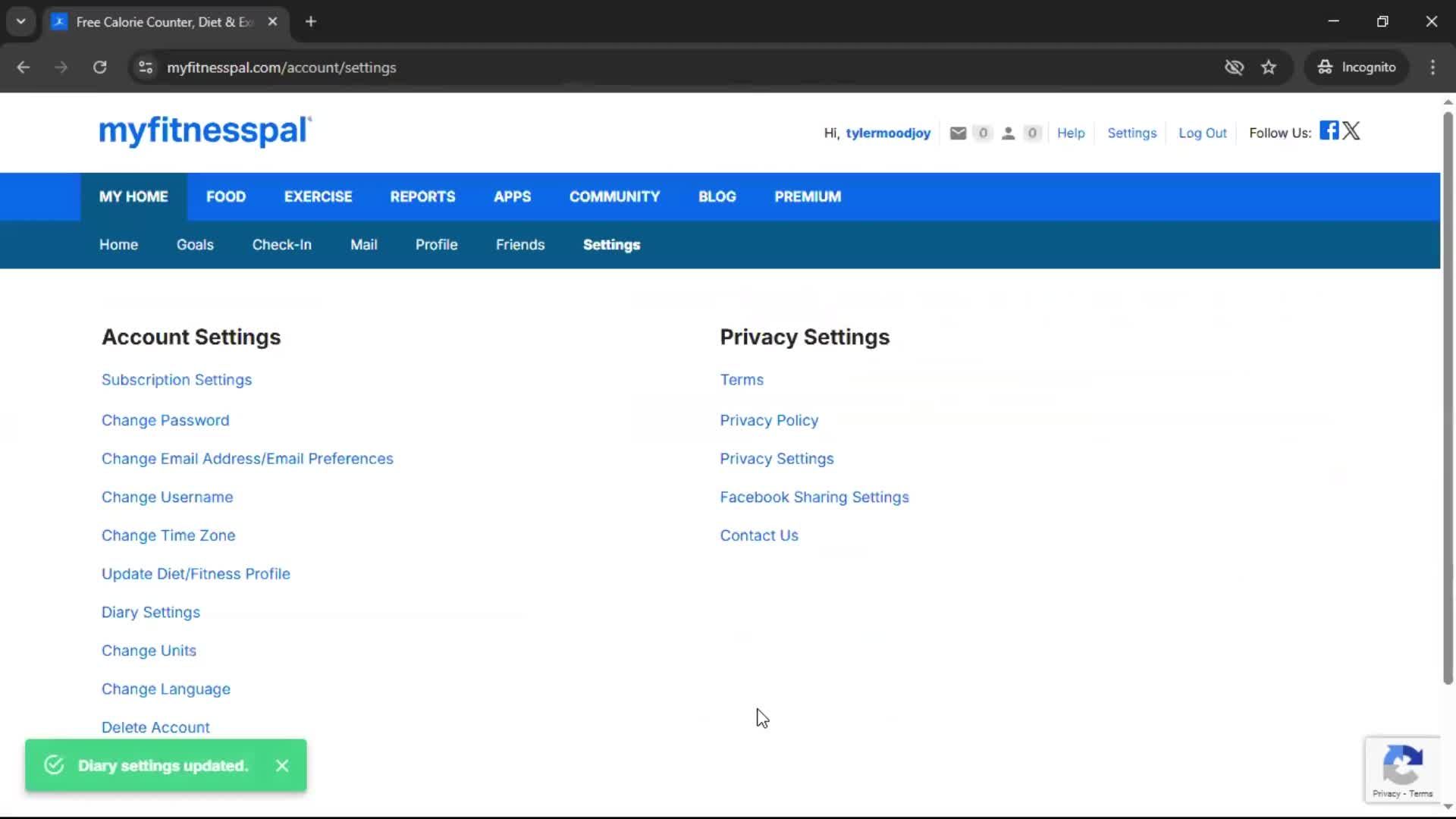 Settings screenshot