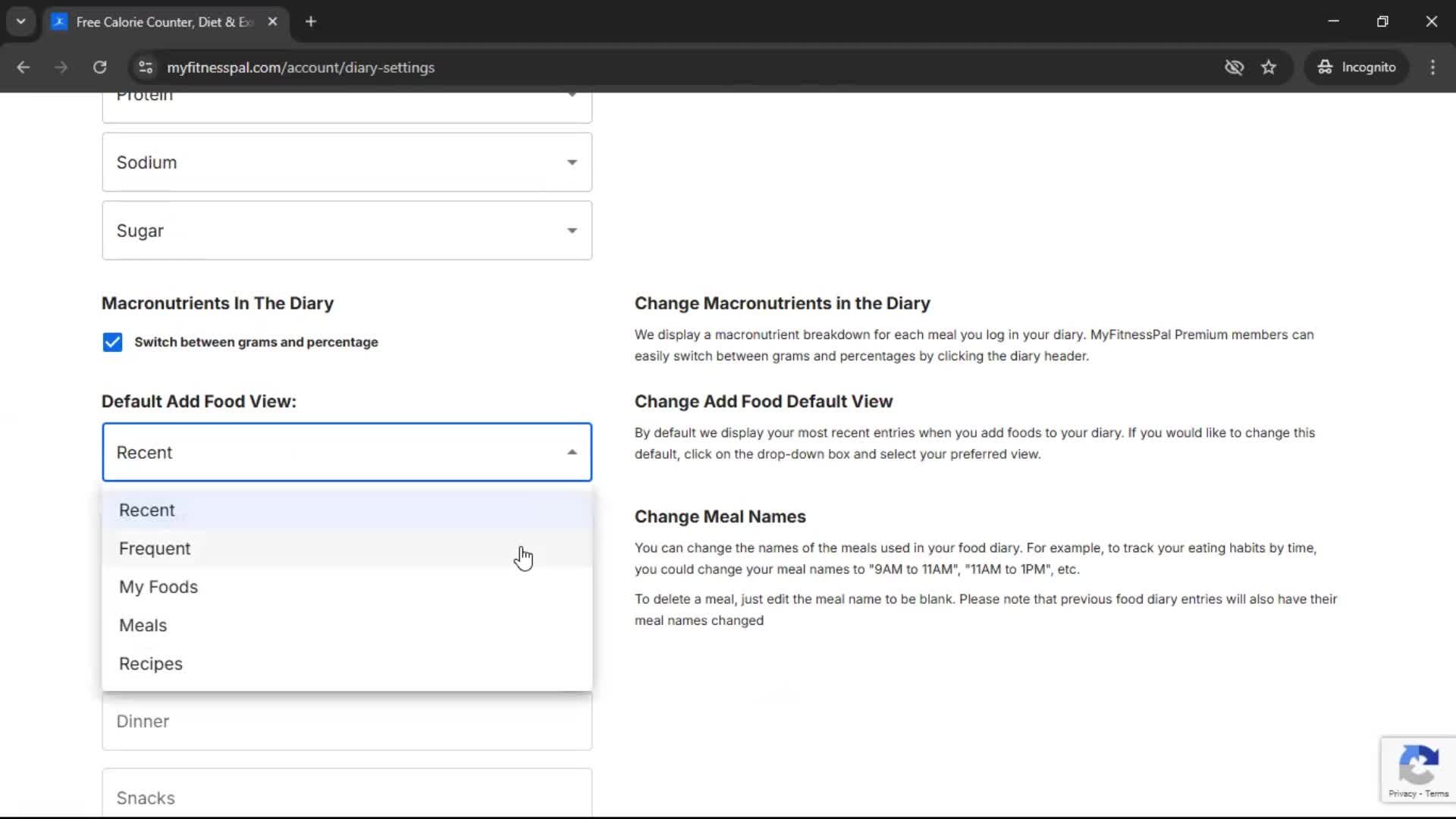 Settings screenshot
