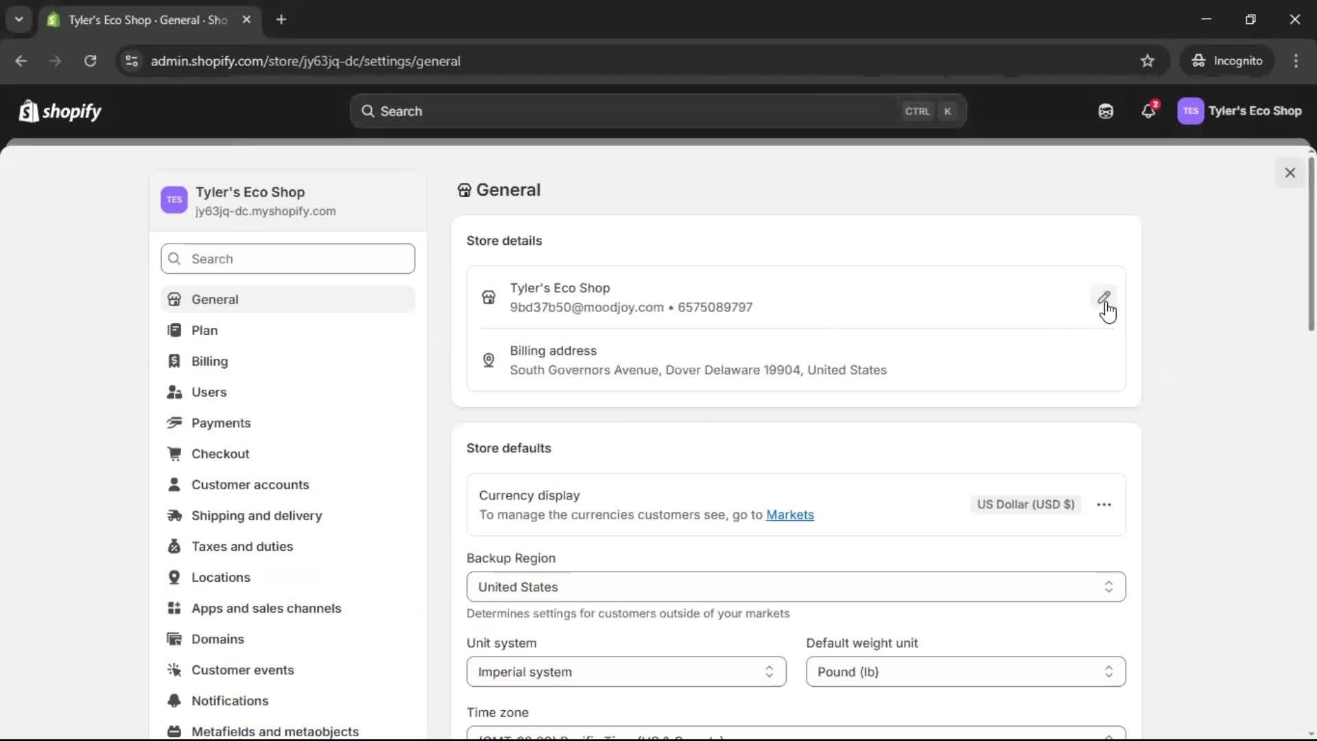 Settings on Shopify video thumbnail