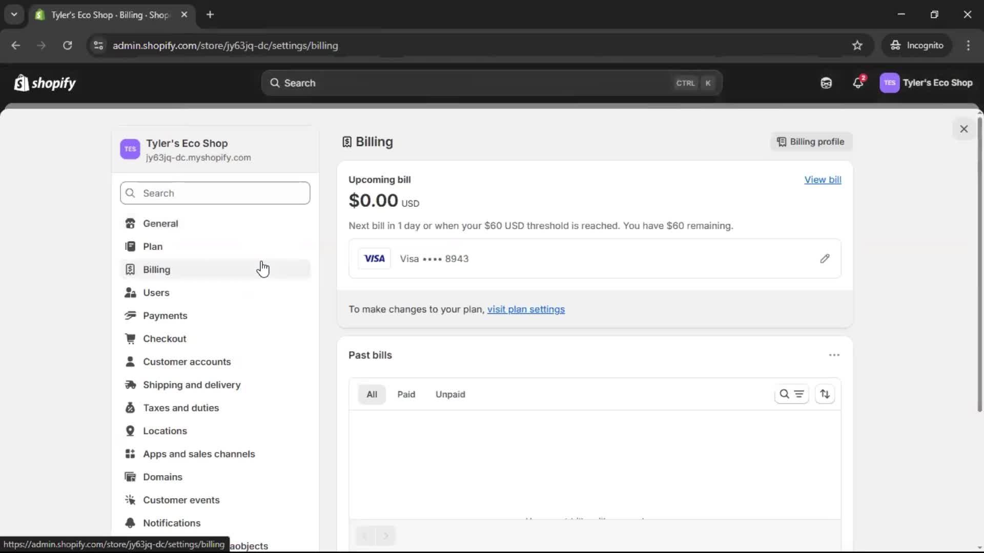Settings on Shopify video thumbnail