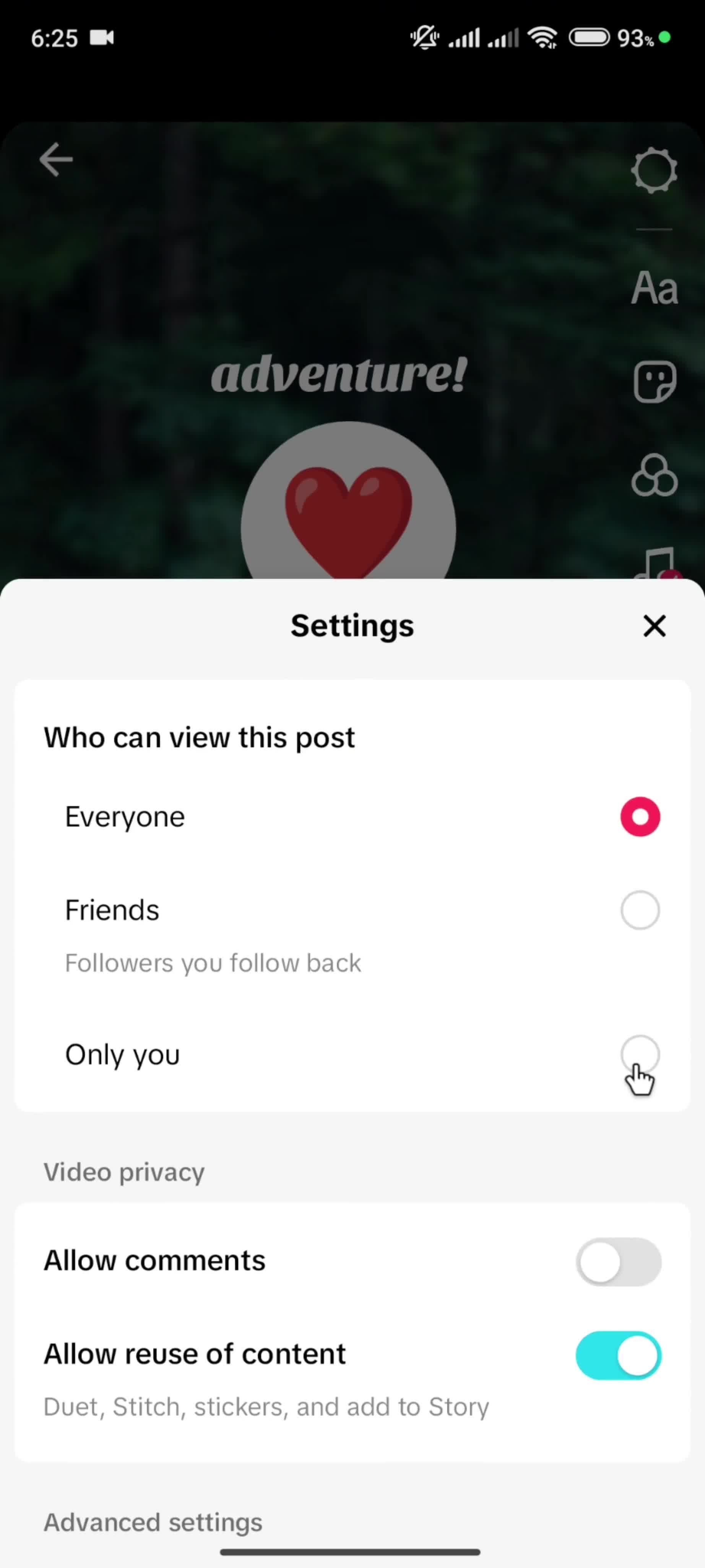 Creating a story on TikTok video thumbnail