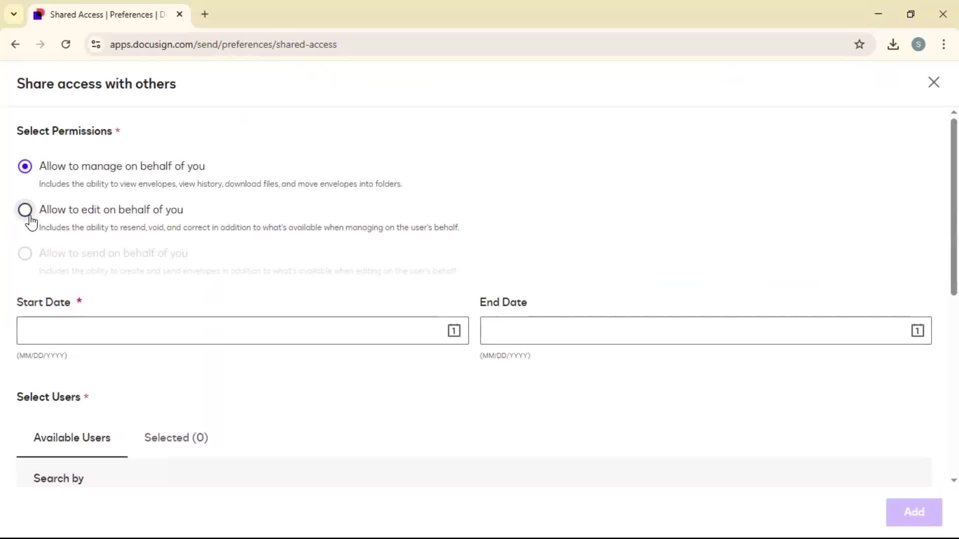 Sharing access screenshot