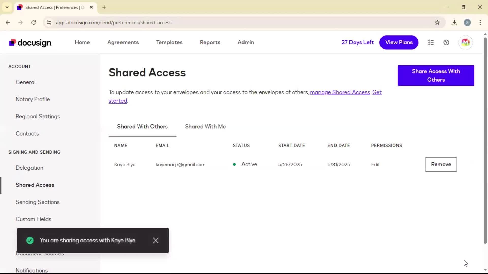 Sharing access on Docusign video thumbnail