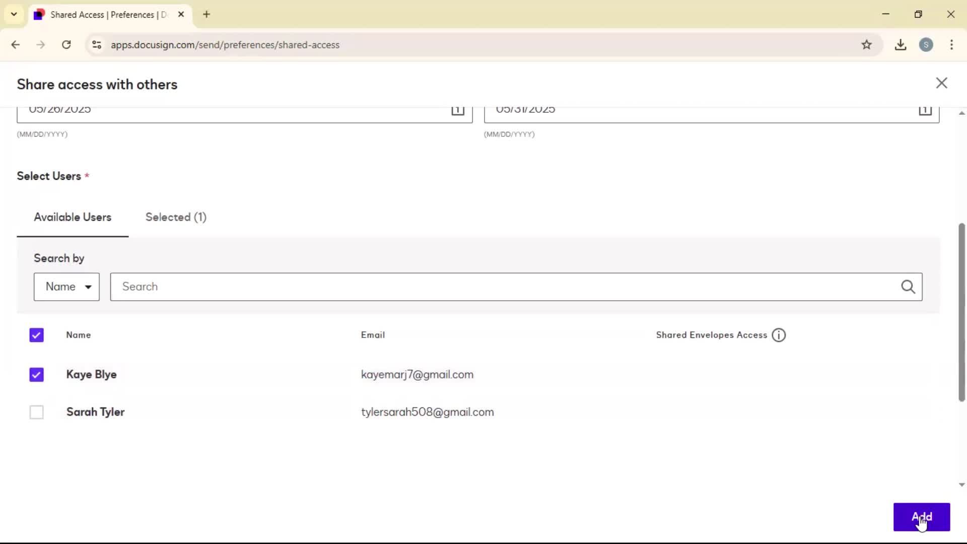 Sharing access screenshot