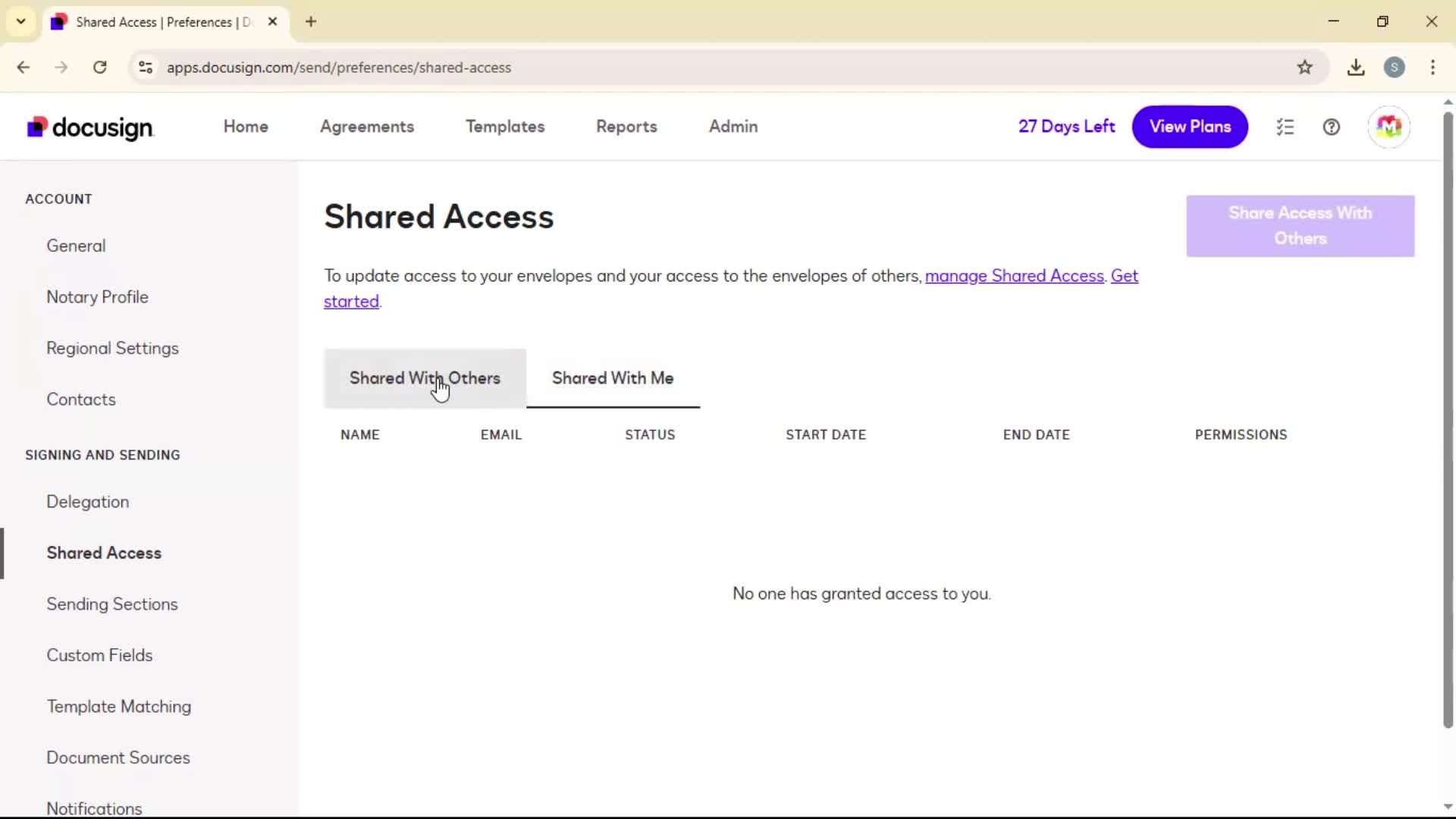 Sharing access screenshot