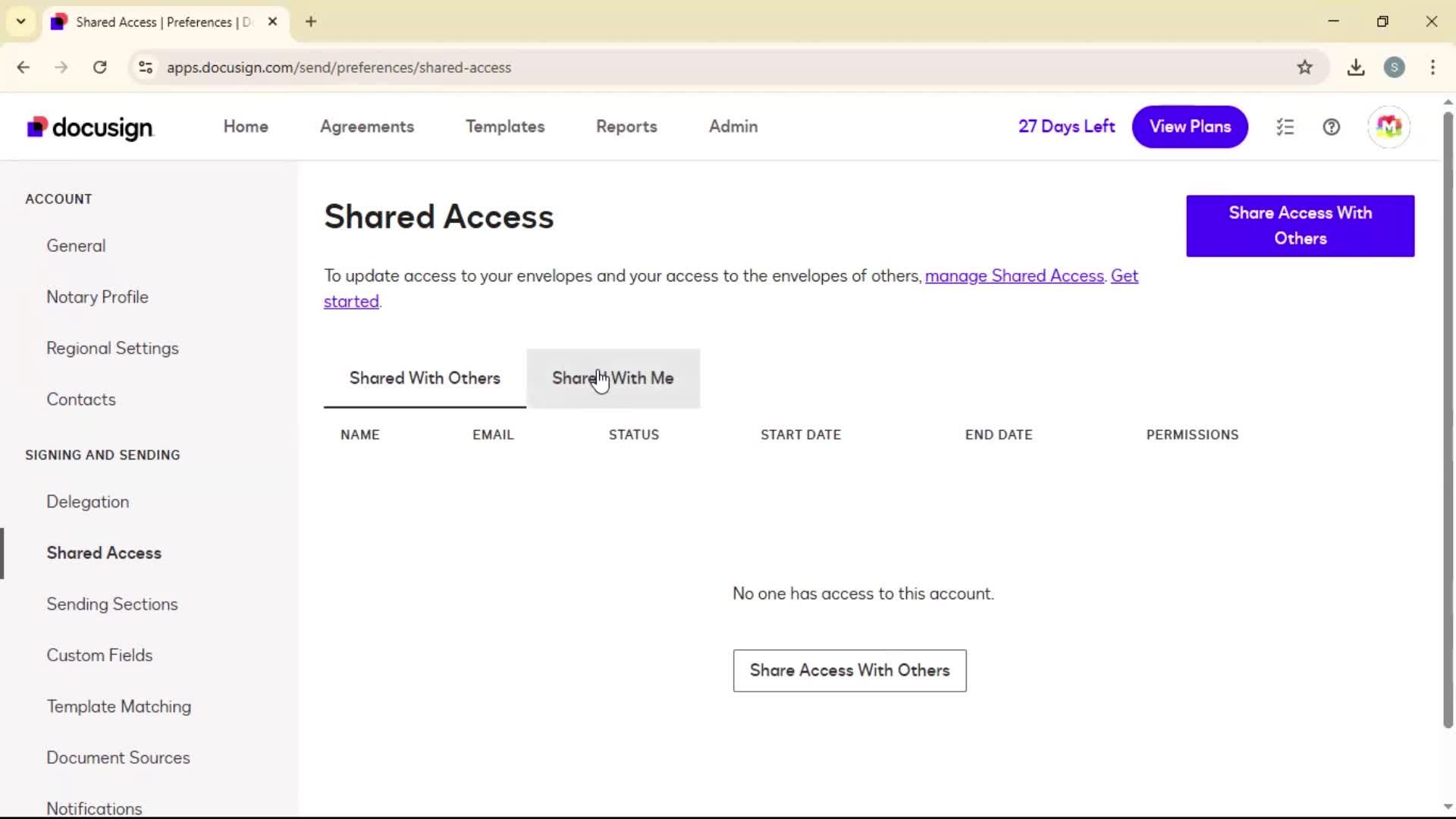 Sharing access screenshot
