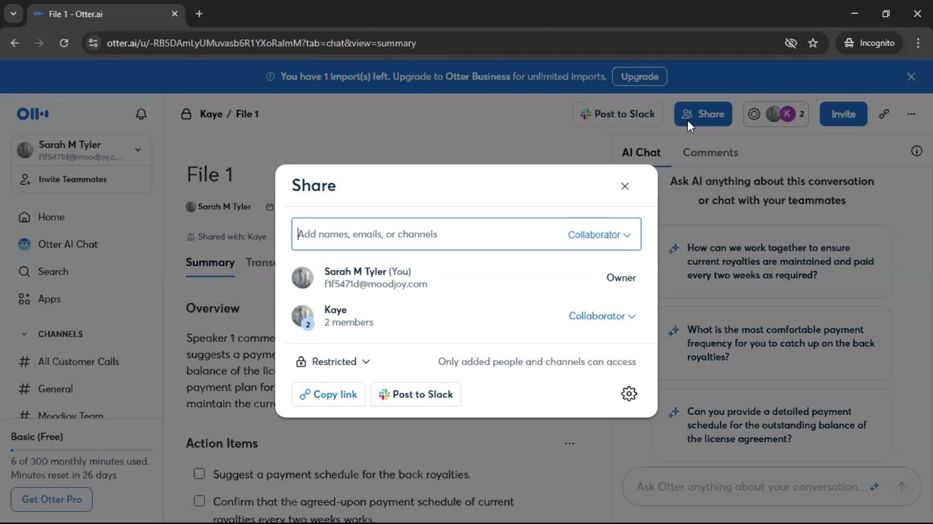 Sharing a file screenshot