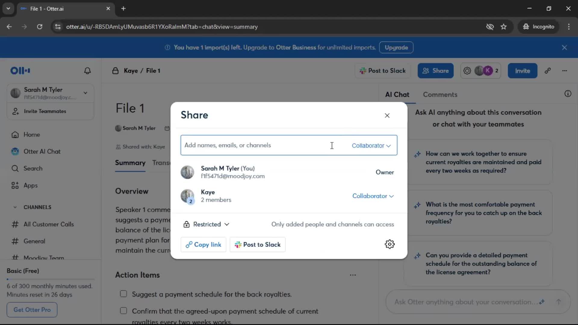 Sharing a file screenshot
