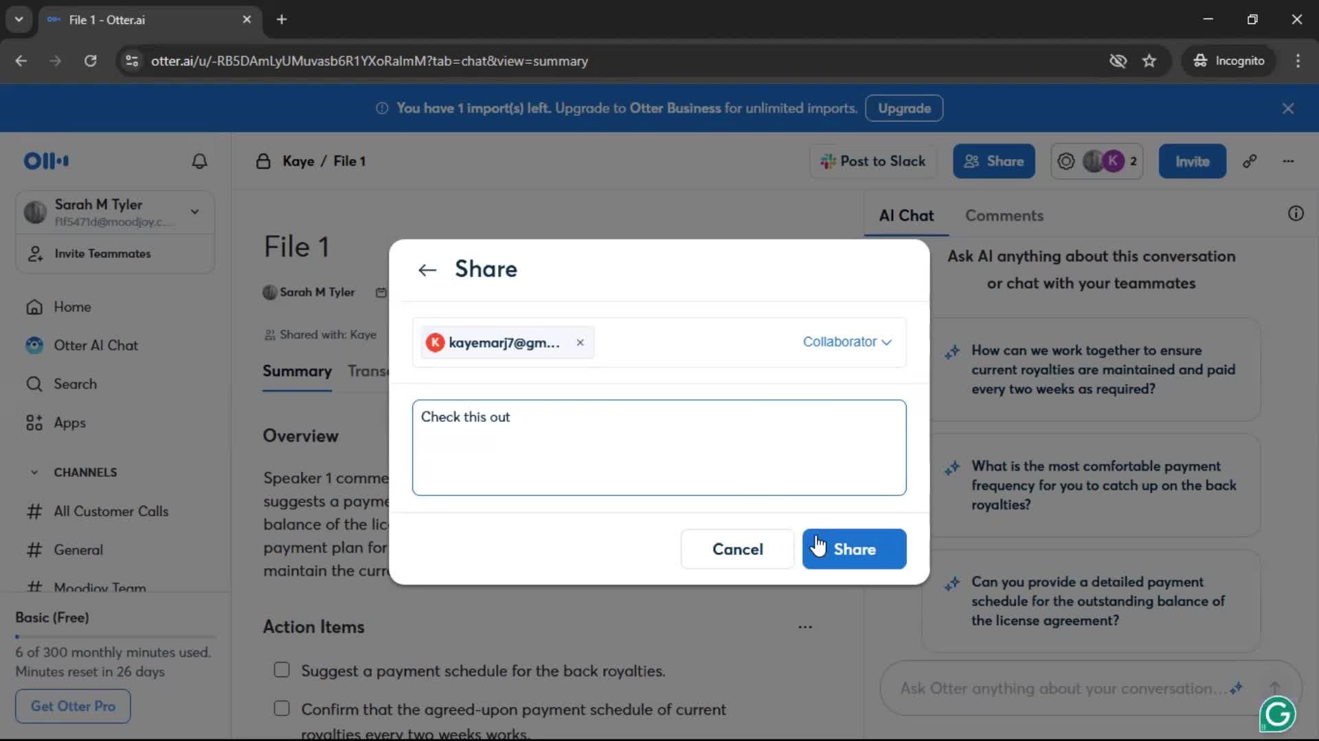Sharing a file screenshot