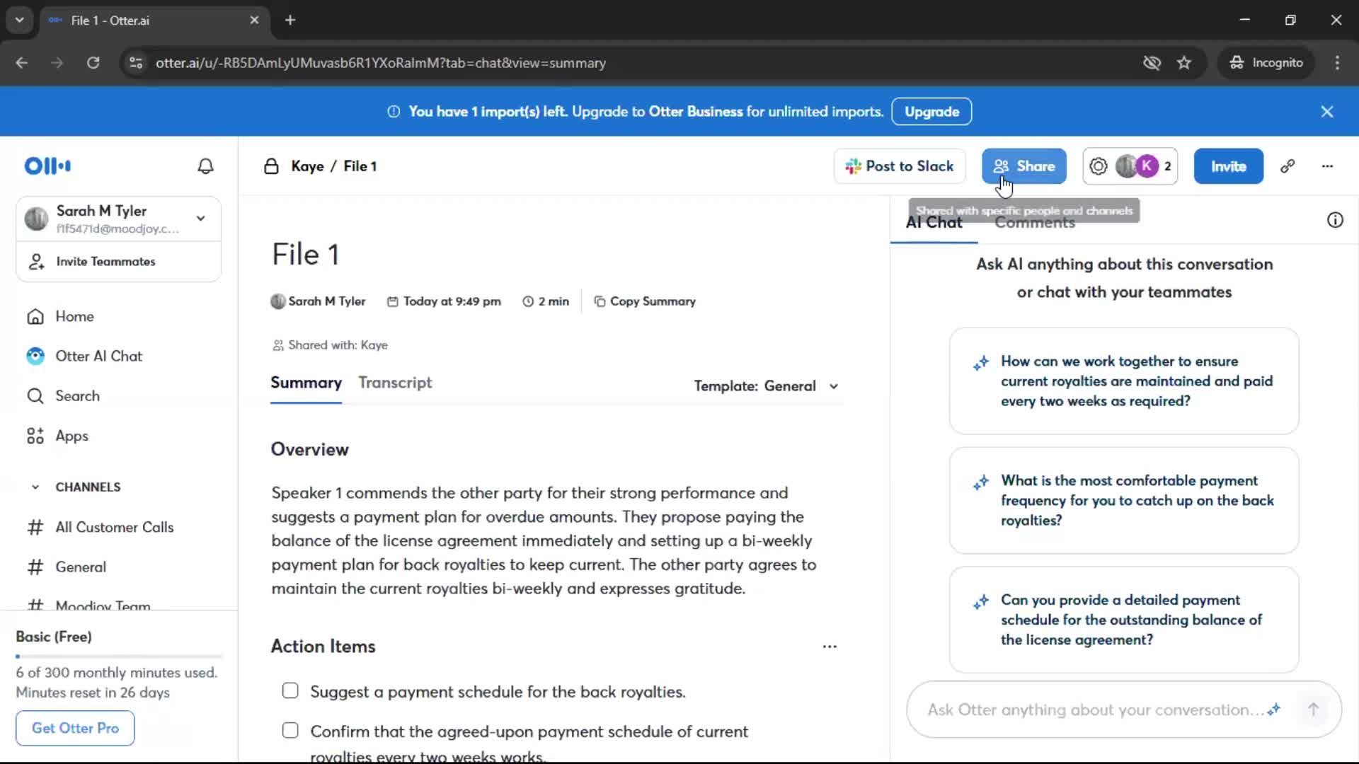 Sharing a file screenshot