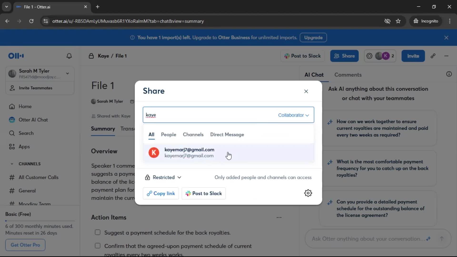 Sharing a file screenshot