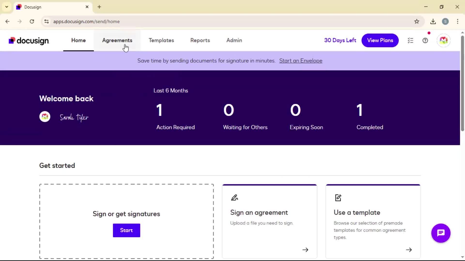 Signing a document screenshot
