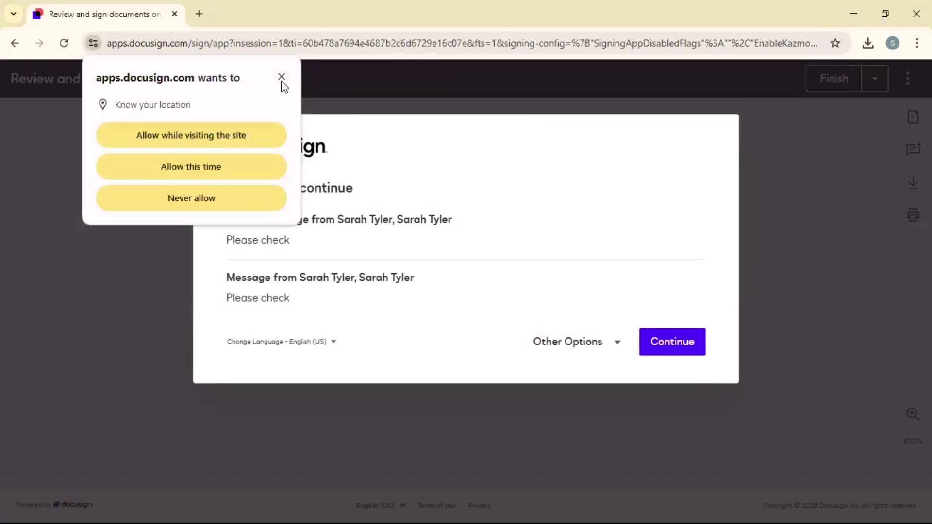 Signing a document screenshot