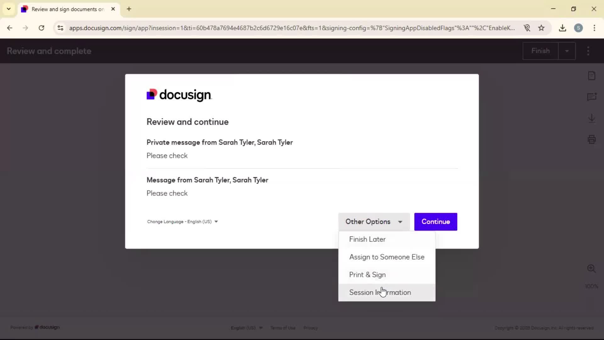 Signing a document screenshot
