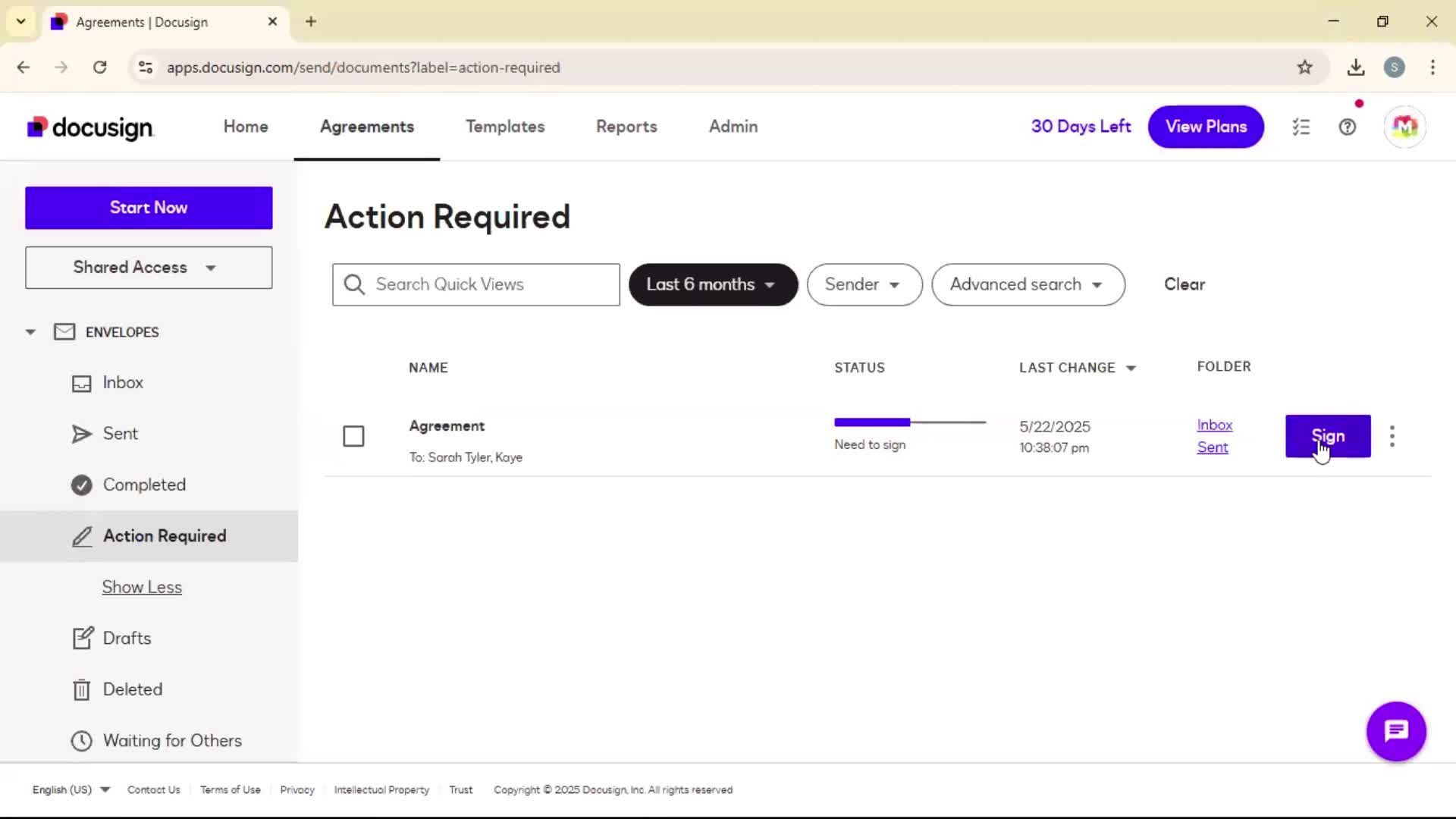 Signing a document screenshot