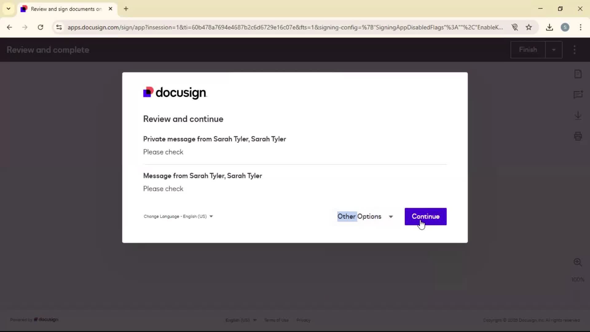 Signing a document screenshot