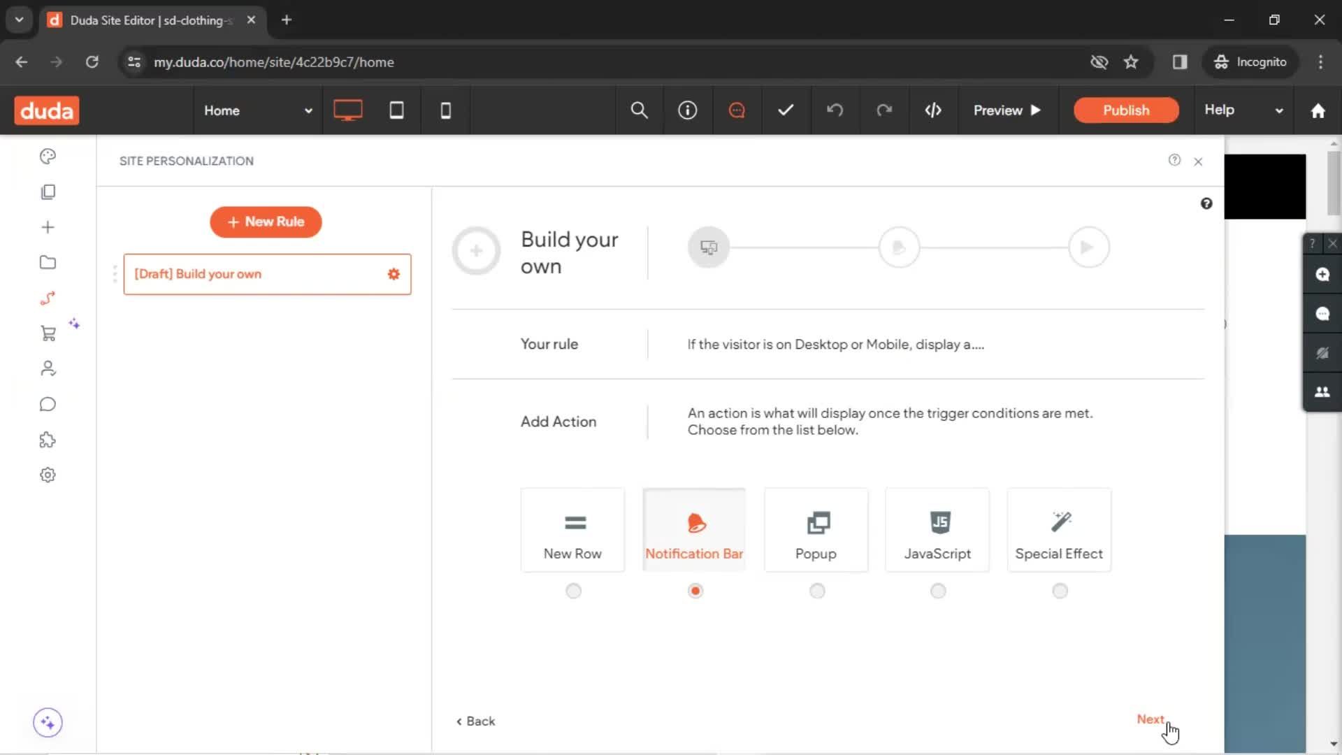 Setting rules screenshot
