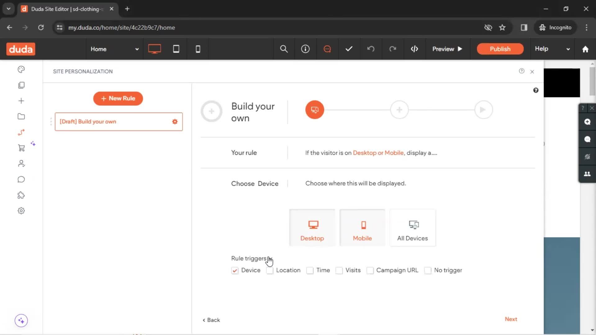 Setting rules screenshot